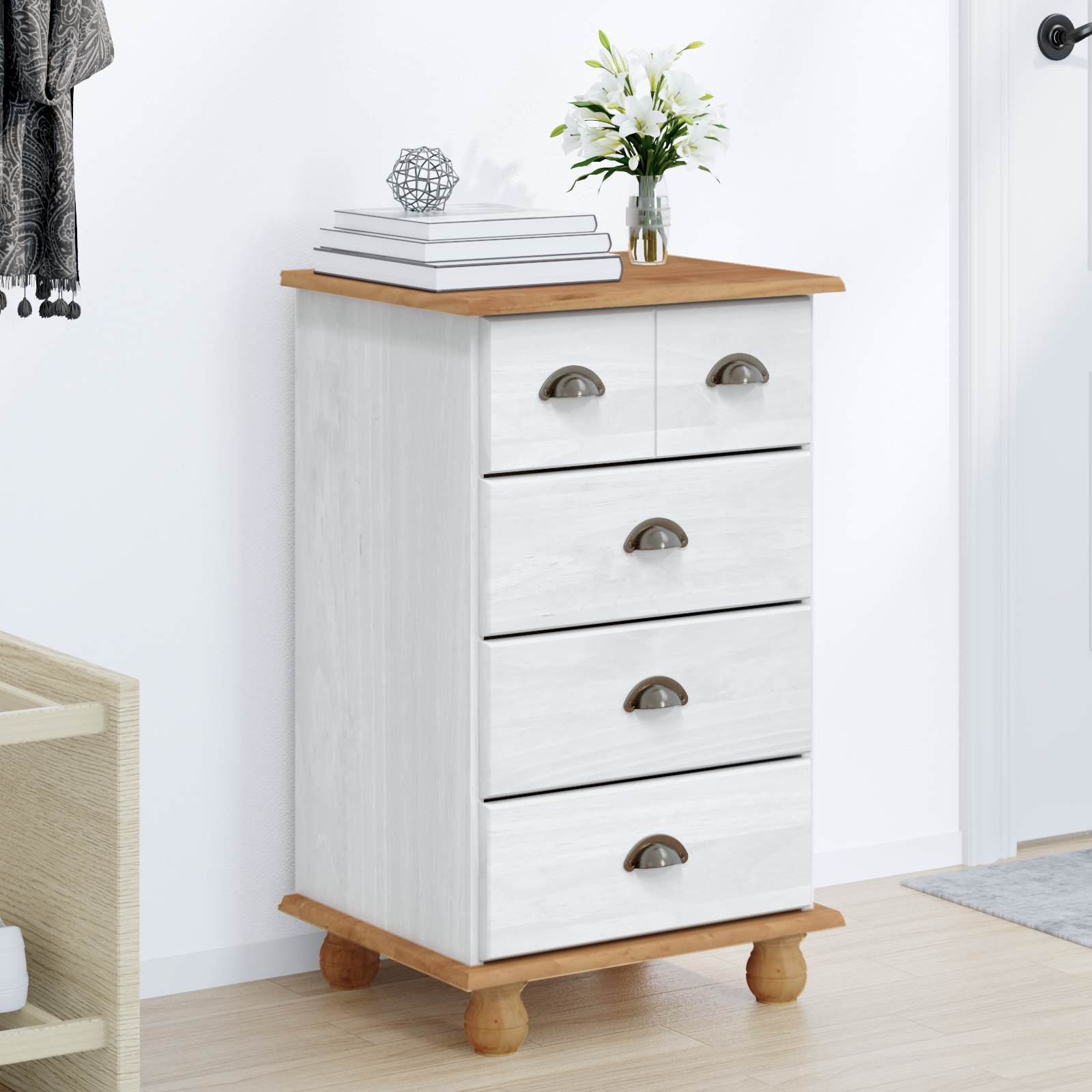 Comoda 'ASKIM'Alb 45.8x40x79 cm Lemn Solid Pin GartenMobel Dekor