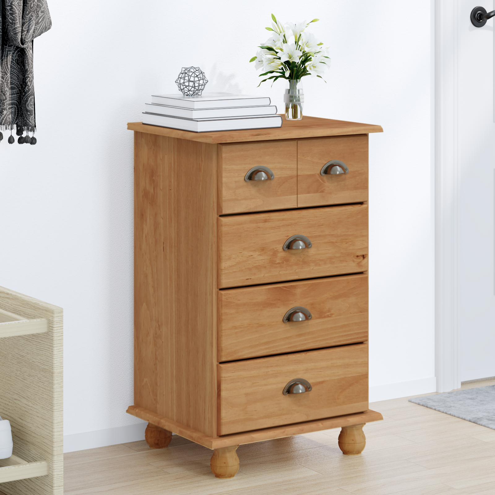Comodă cu sertare 'ASKIM'Maro Honey 45.8x40x79 cm Lemn solid Pin GartenMobel Dekor