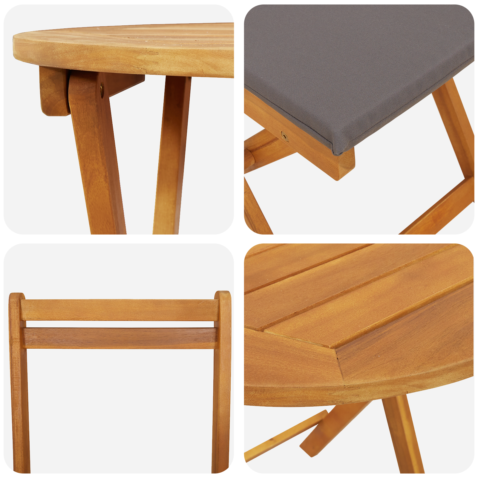 Set Bistro Pliabil 3 Piese cu Perne din Lemn Masiv de Acacia GartenMobel Dekor