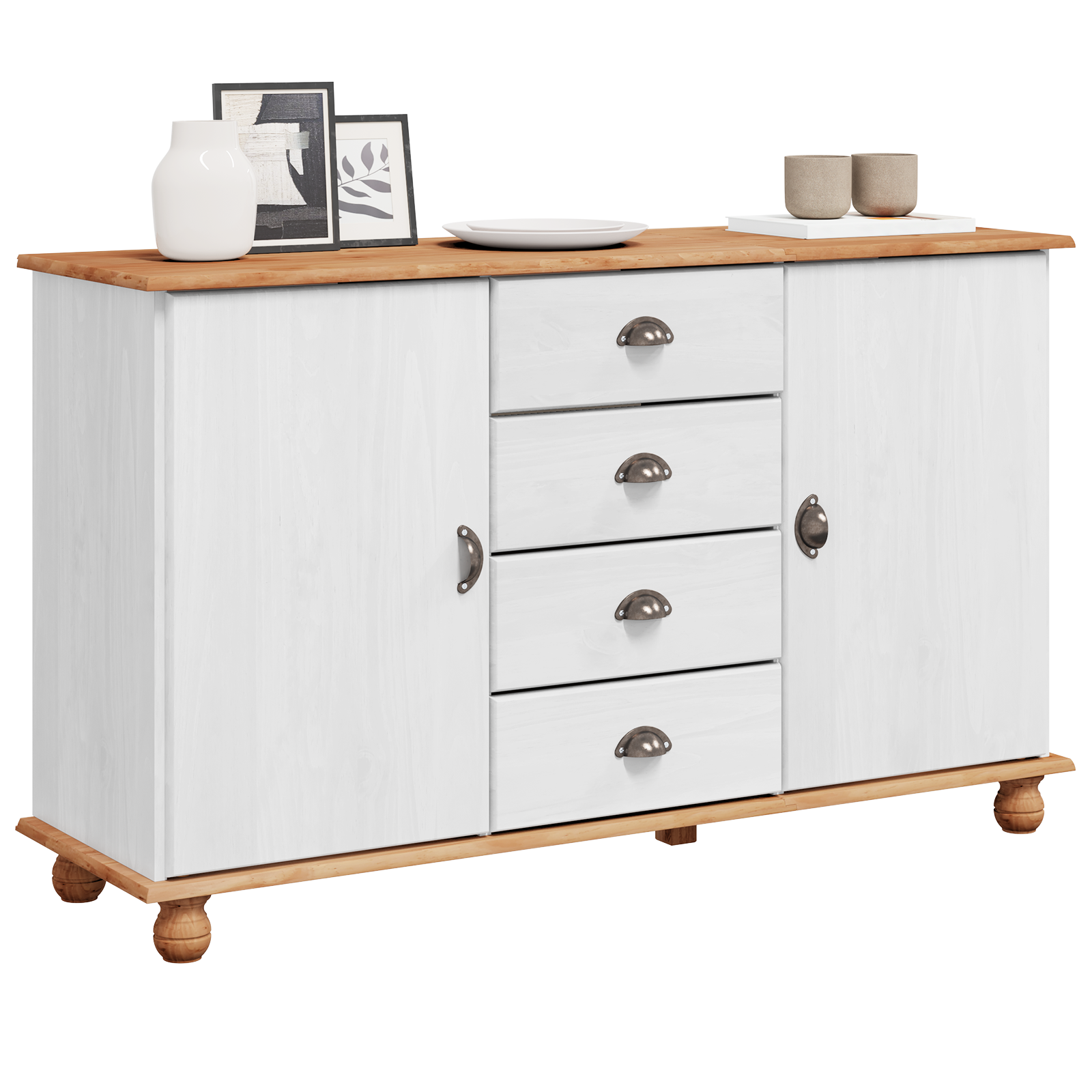 Sideboard 'ASKIM'Alb 133.5x40x79 cm Lemn Solid de Pin GartenMobel Dekor