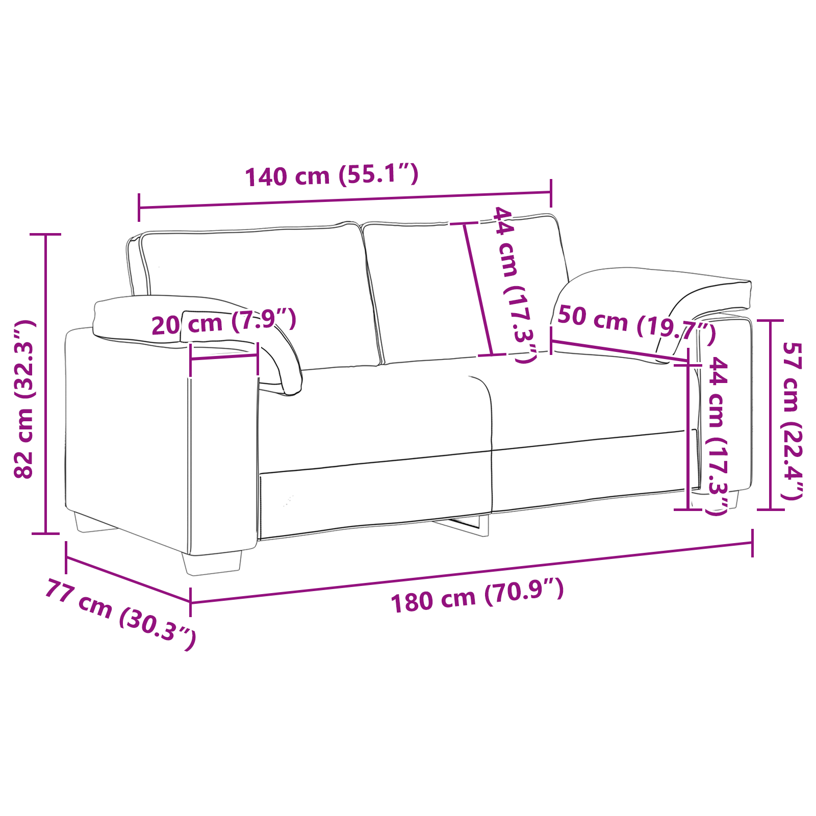 Canapea Loveseat  Neagră 140 cm Material GartenMobel Dekor