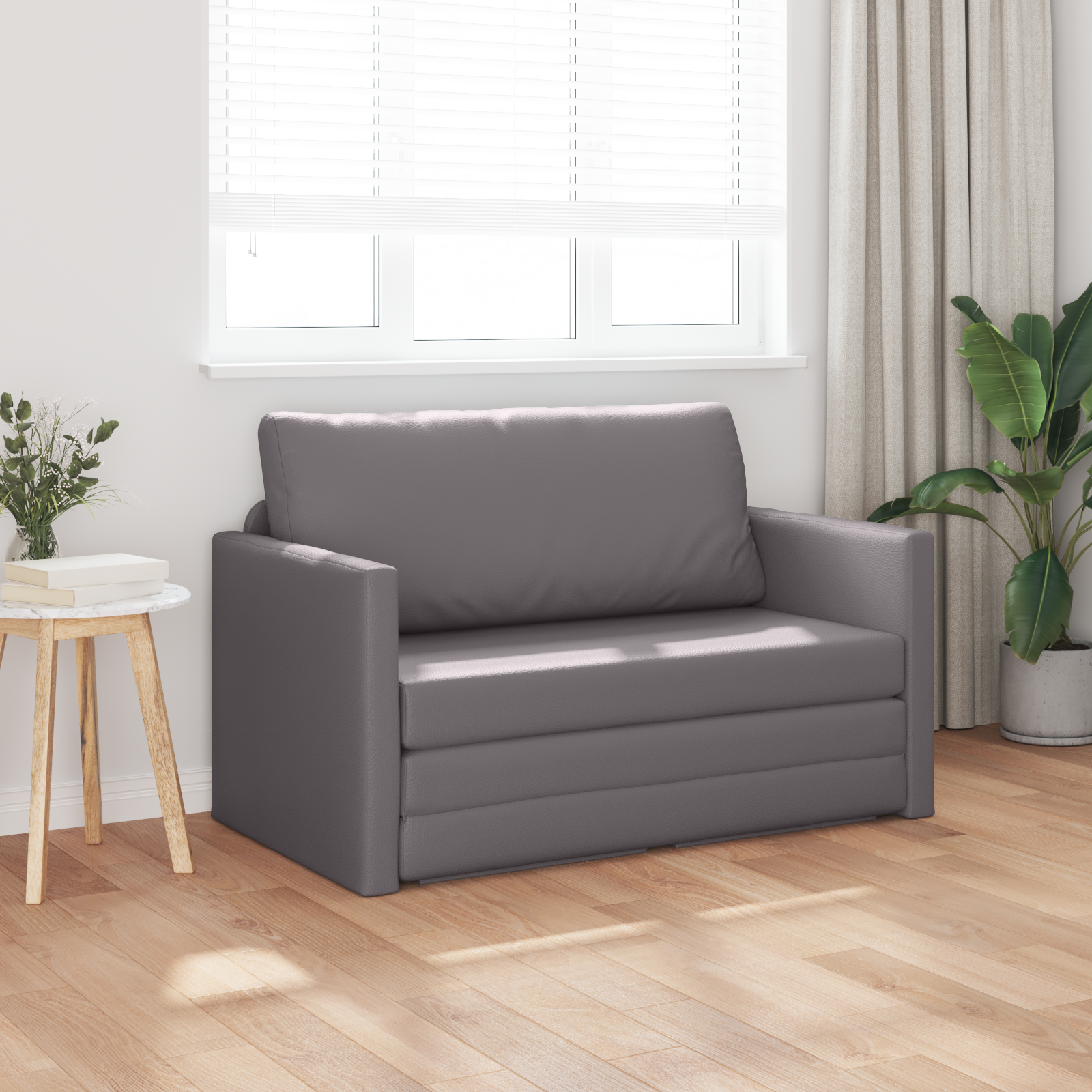 Canapea Pat Floor 2 în 1 Gri 124x71x78 cm Piele Artificială GartenMobel Dekor