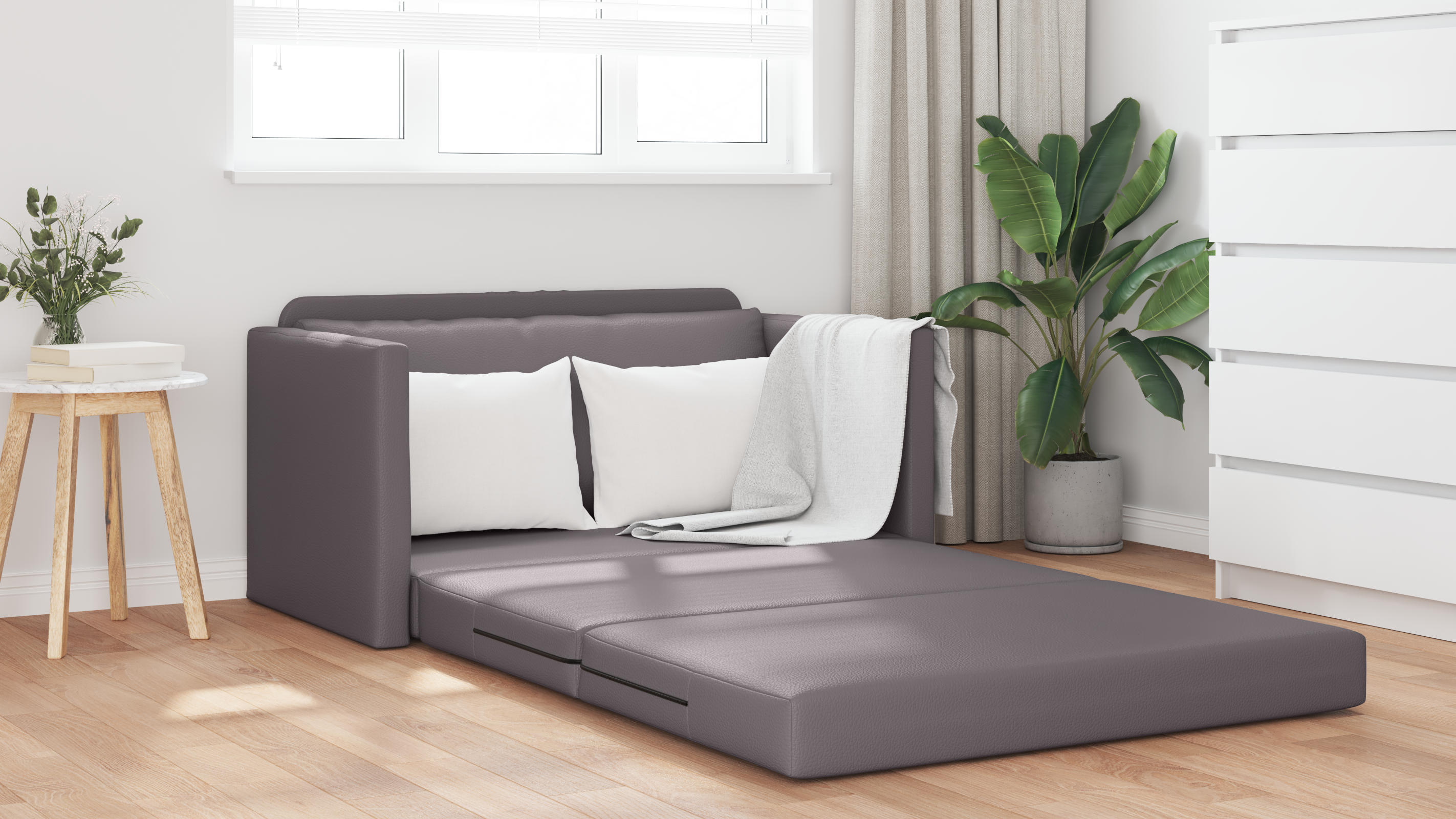 Canapea Pat Floor 2 în 1 Gri 124x71x78 cm Piele Artificială GartenMobel Dekor