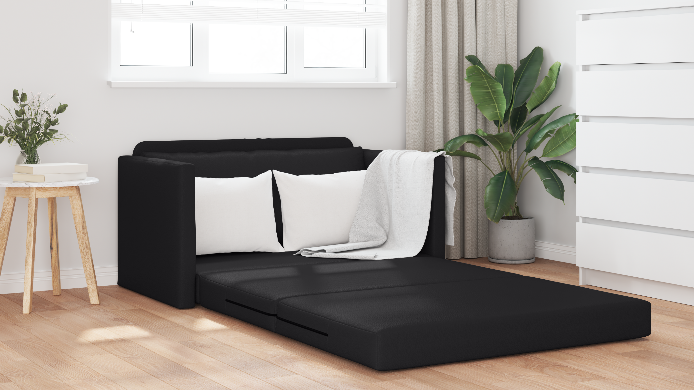 Canapea de Podea Pat 2 în 1 Neagră 124x71x78 cm Piele Sintetică GartenMobel Dekor