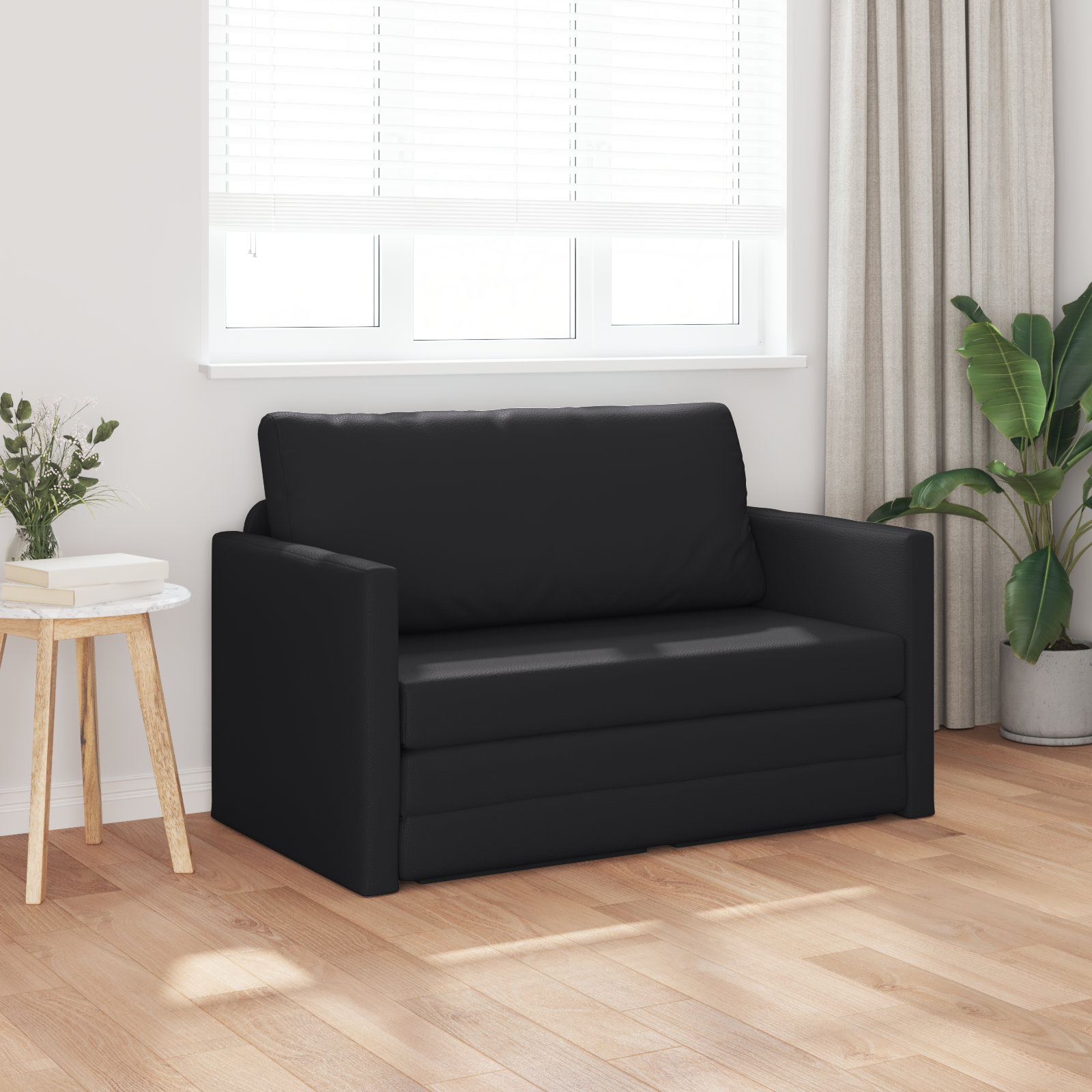 Canapea de Podea Pat 2 în 1 Neagră 124x71x78 cm Piele Sintetică GartenMobel Dekor