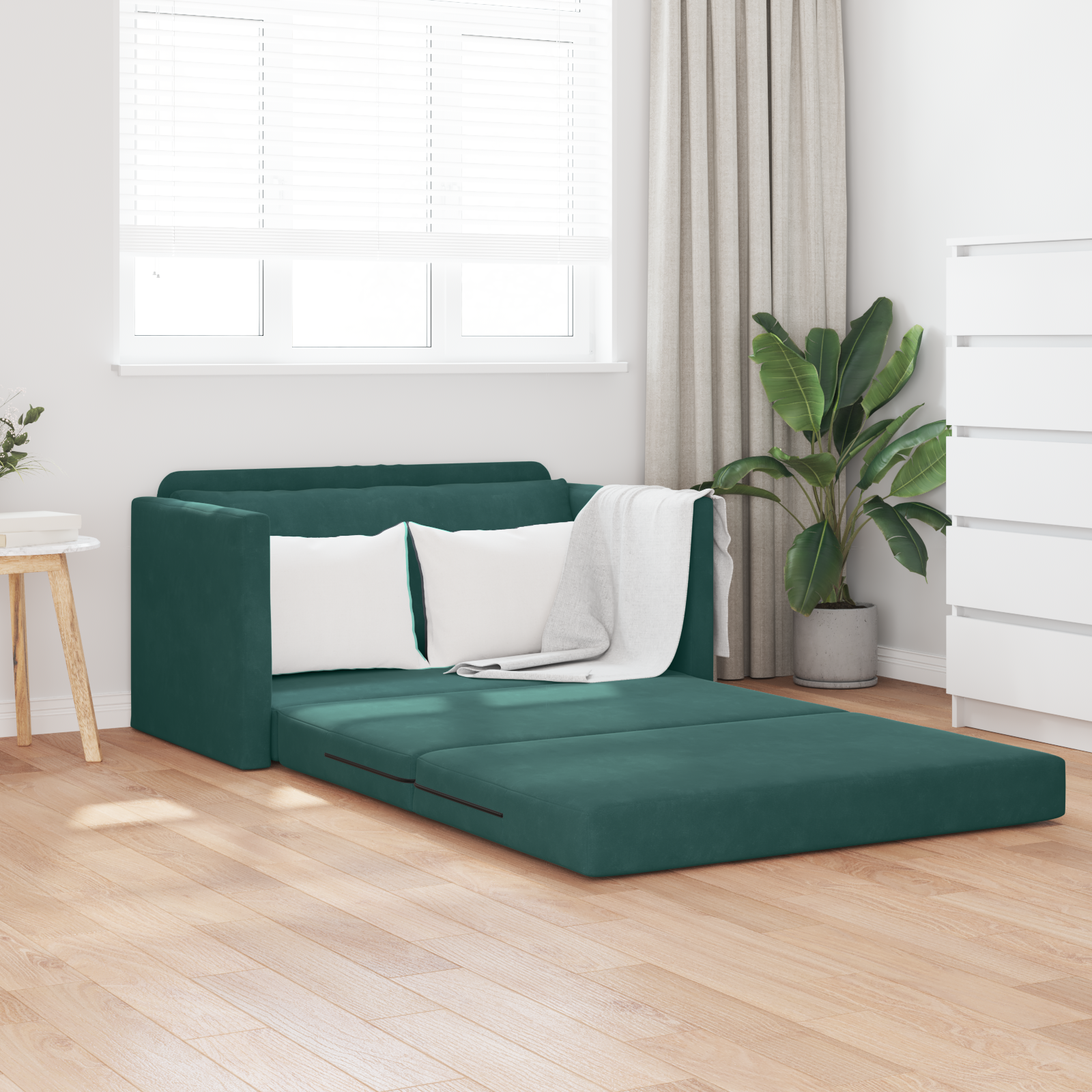 Canapea de podea 2 în 1 verde închis 124x204x61 cm catifea GartenMobel Dekor