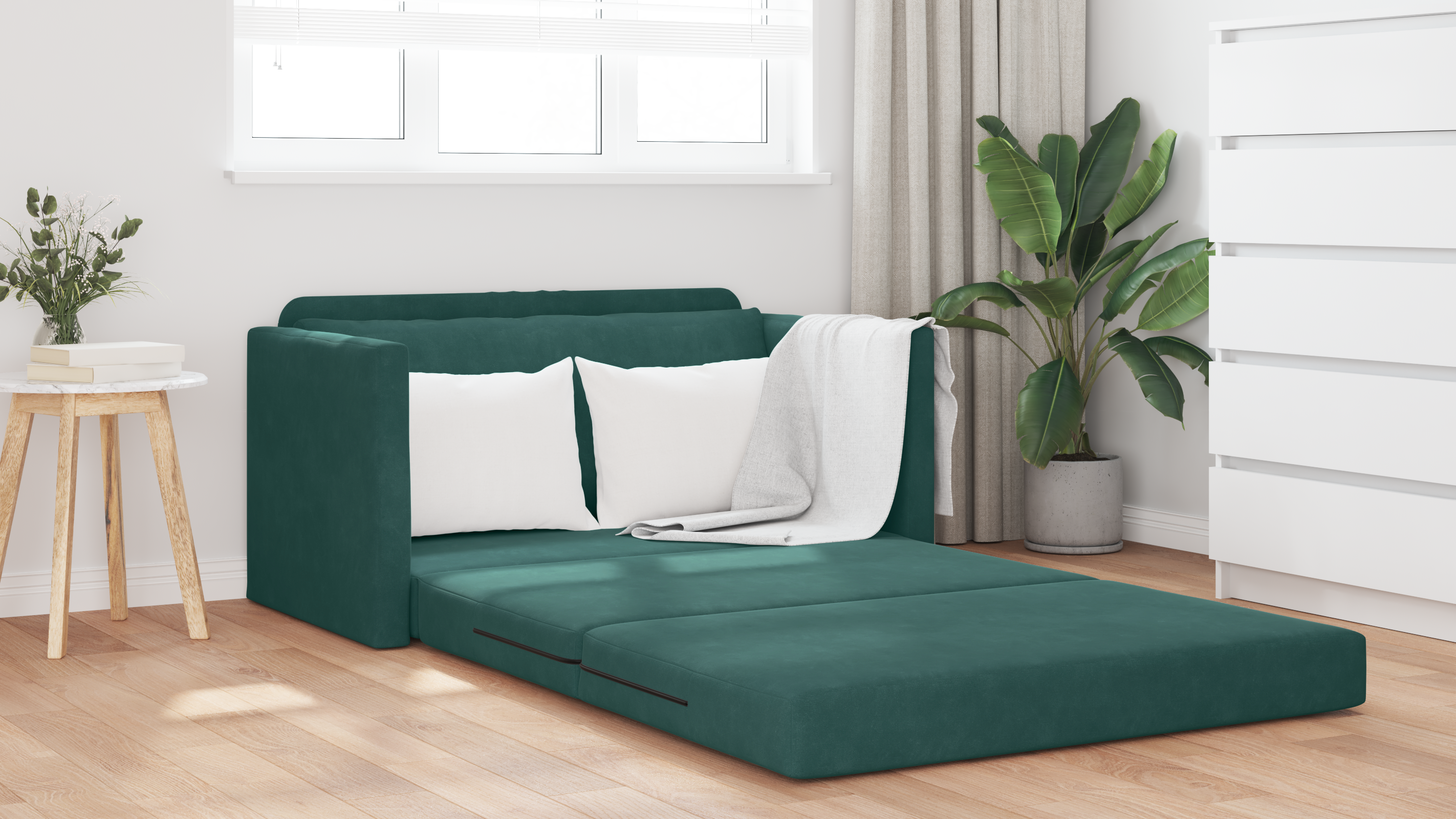 Canapea de podea 2 în 1 verde închis 124x204x61 cm catifea GartenMobel Dekor