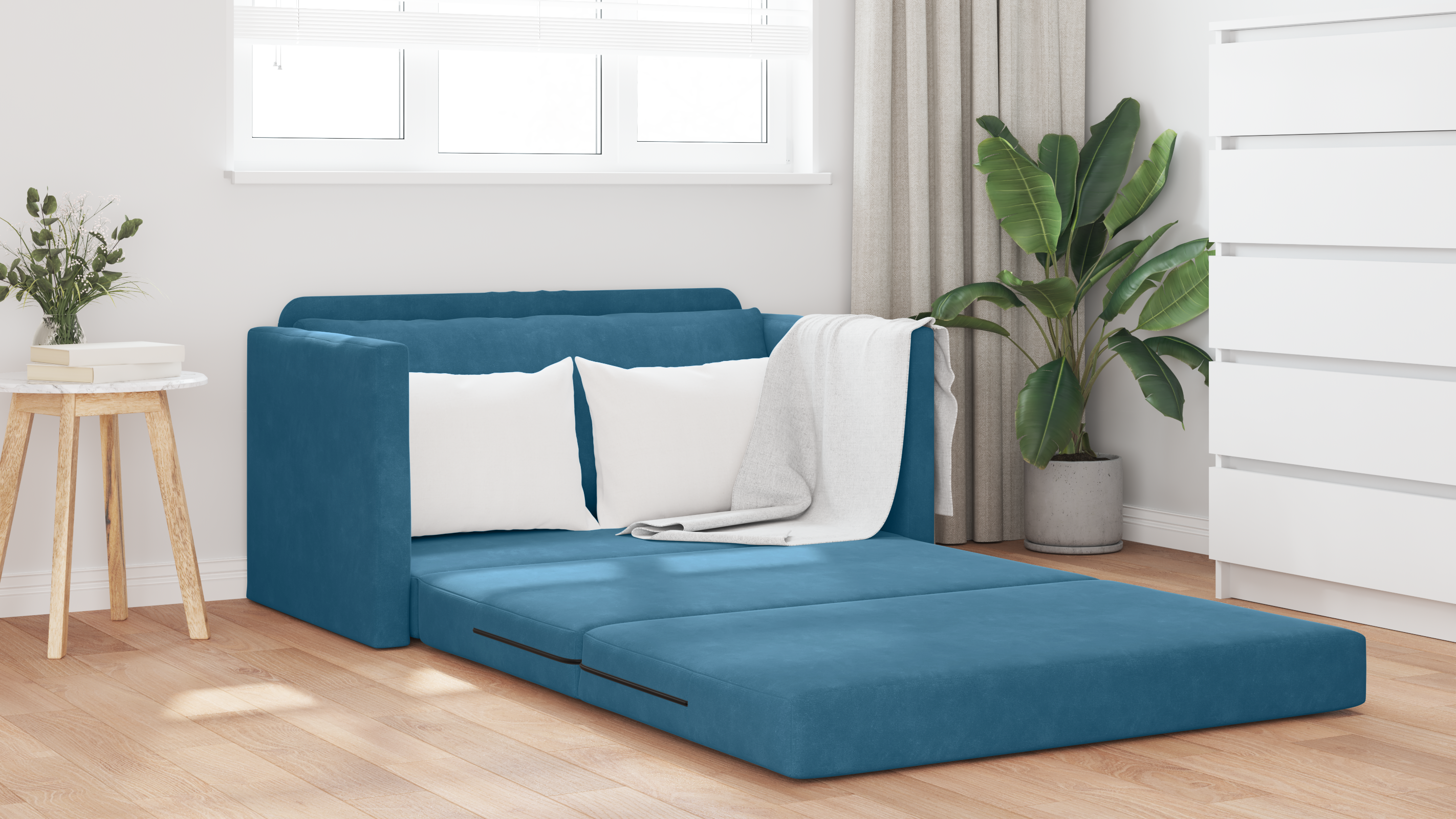 Canapea de podea extensibilă 2 în 1 Albastră 124x204x61 cm Catifea GartenMobel Dekor