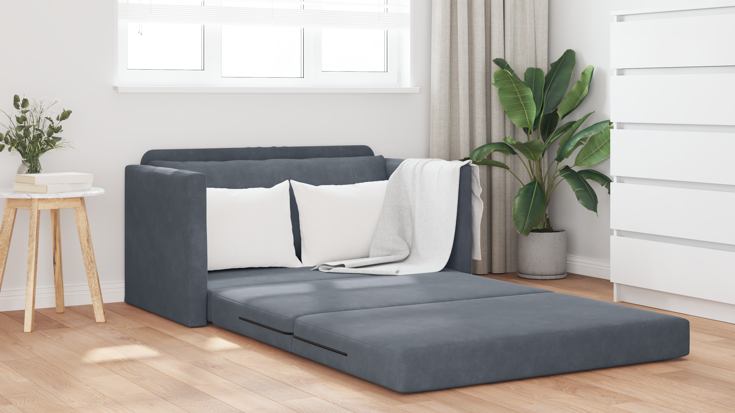 Canapea extensibilă 2 în 1 gri închis 124x204x61 cm Velur GartenMobel Dekor