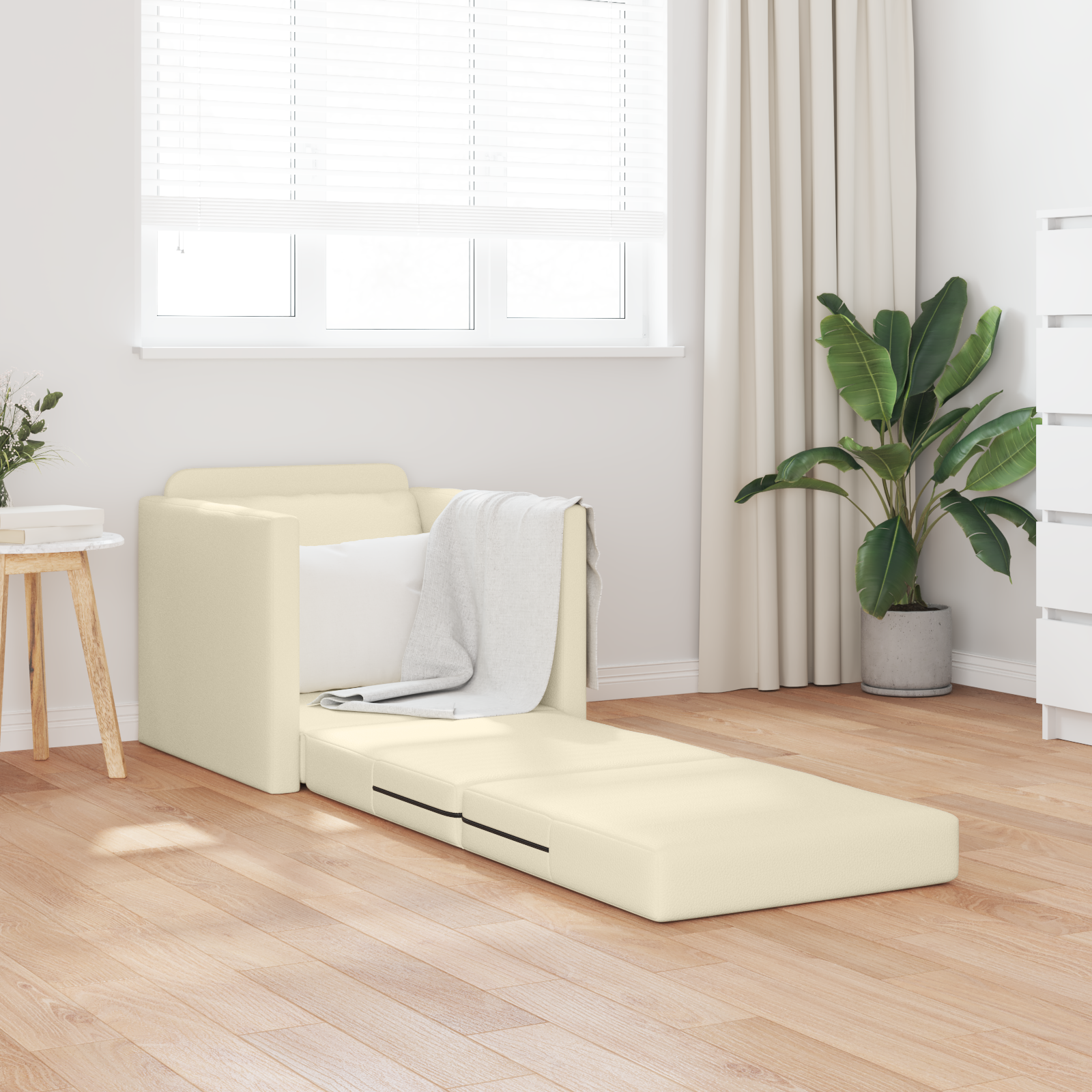 Canapea pat 2 în 1 crem 74x77x81 cm din piele sintetică GartenMobel Dekor