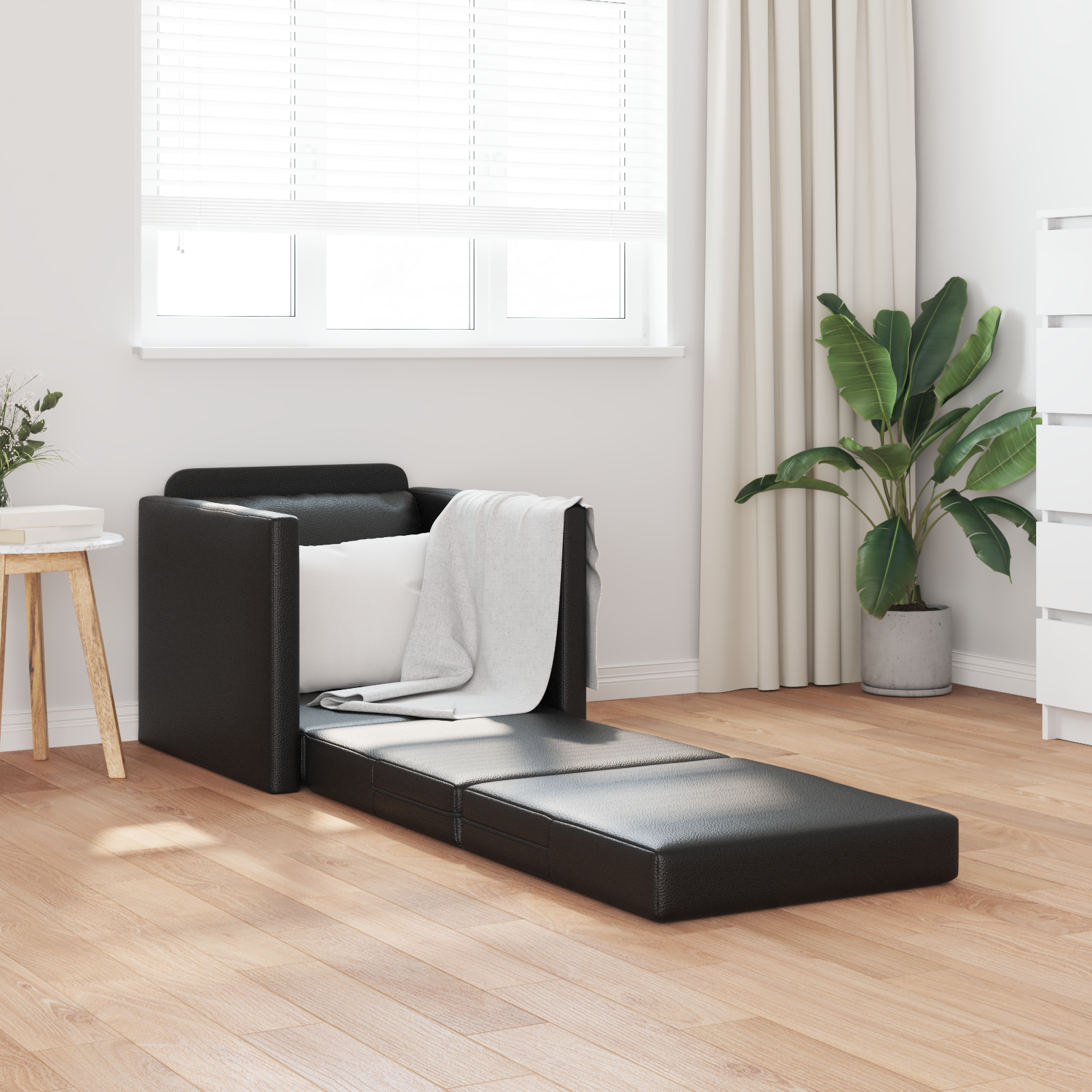 Fotoliul Floor Sofa Bed 2 în 1 Negru 74x77x81 cm Piele Artificială GartenMobel Dekor