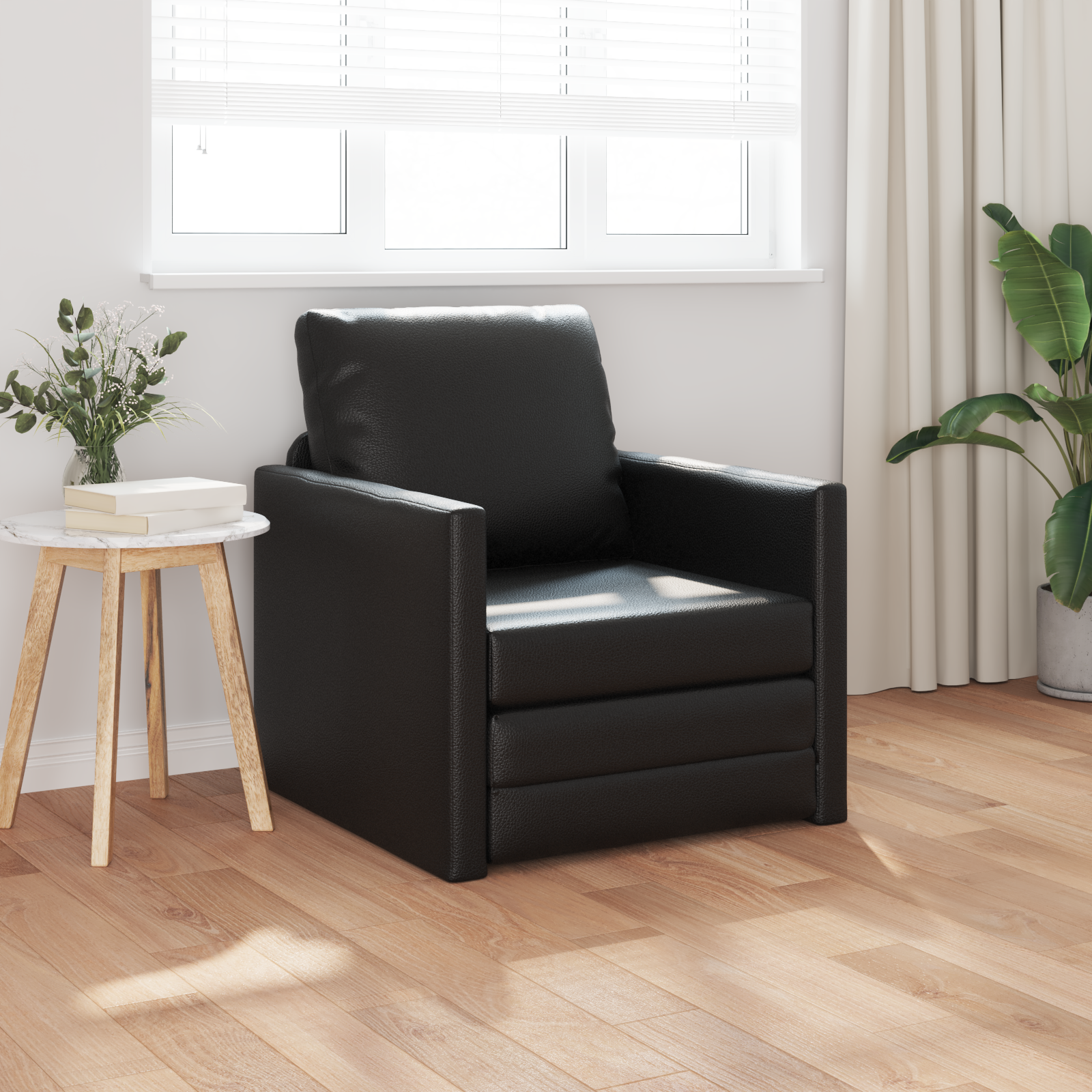Fotoliul Floor Sofa Bed 2 în 1 Negru 74x77x81 cm Piele Artificială GartenMobel Dekor