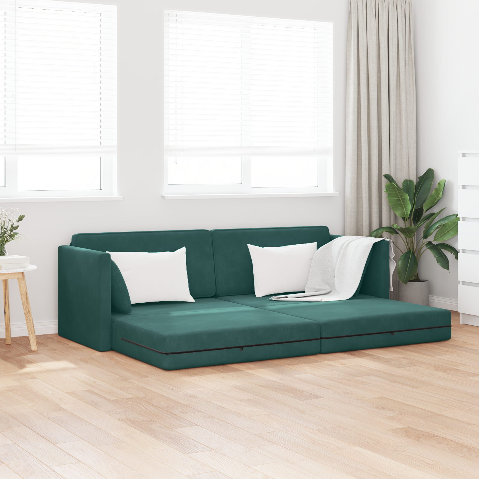 Canapea Pat 2 în 1 Verde Închis 213x144x60 cm Catifea GartenMobel Dekor
