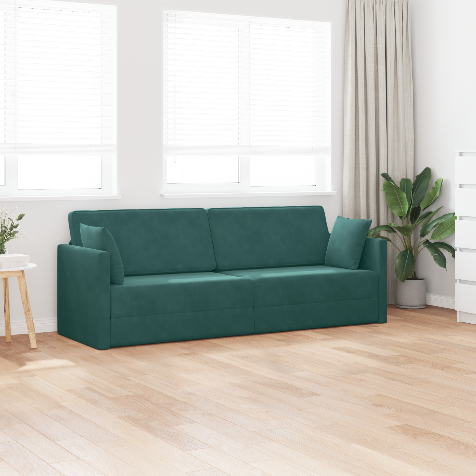 Canapea Pat 2 în 1 Verde Închis 213x144x60 cm Catifea GartenMobel Dekor