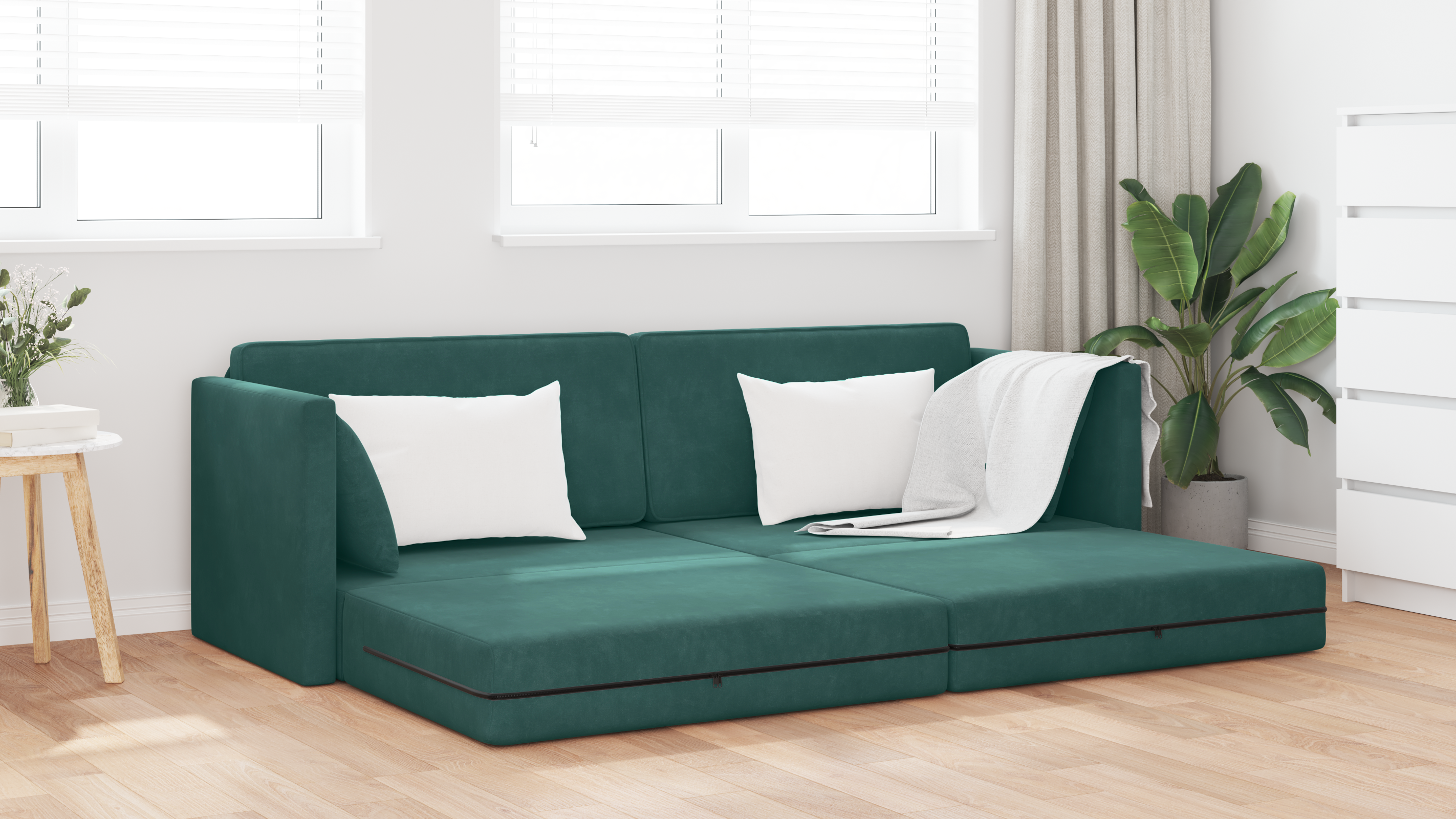 Canapea Pat 2 în 1 Verde Închis 213x144x60 cm Catifea GartenMobel Dekor