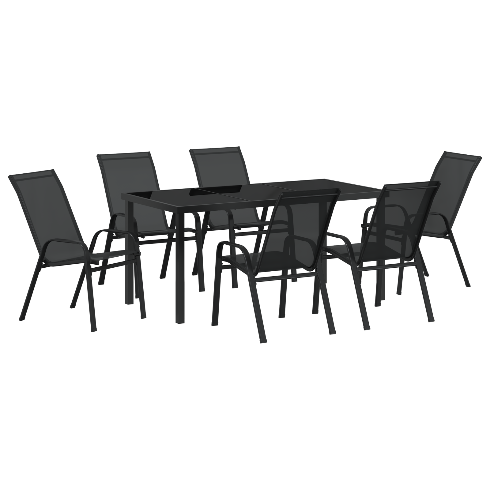 Set de Mese pentru Grădină cu 7 Piese Negru Textilenă și Oțel GartenMobel Dekor