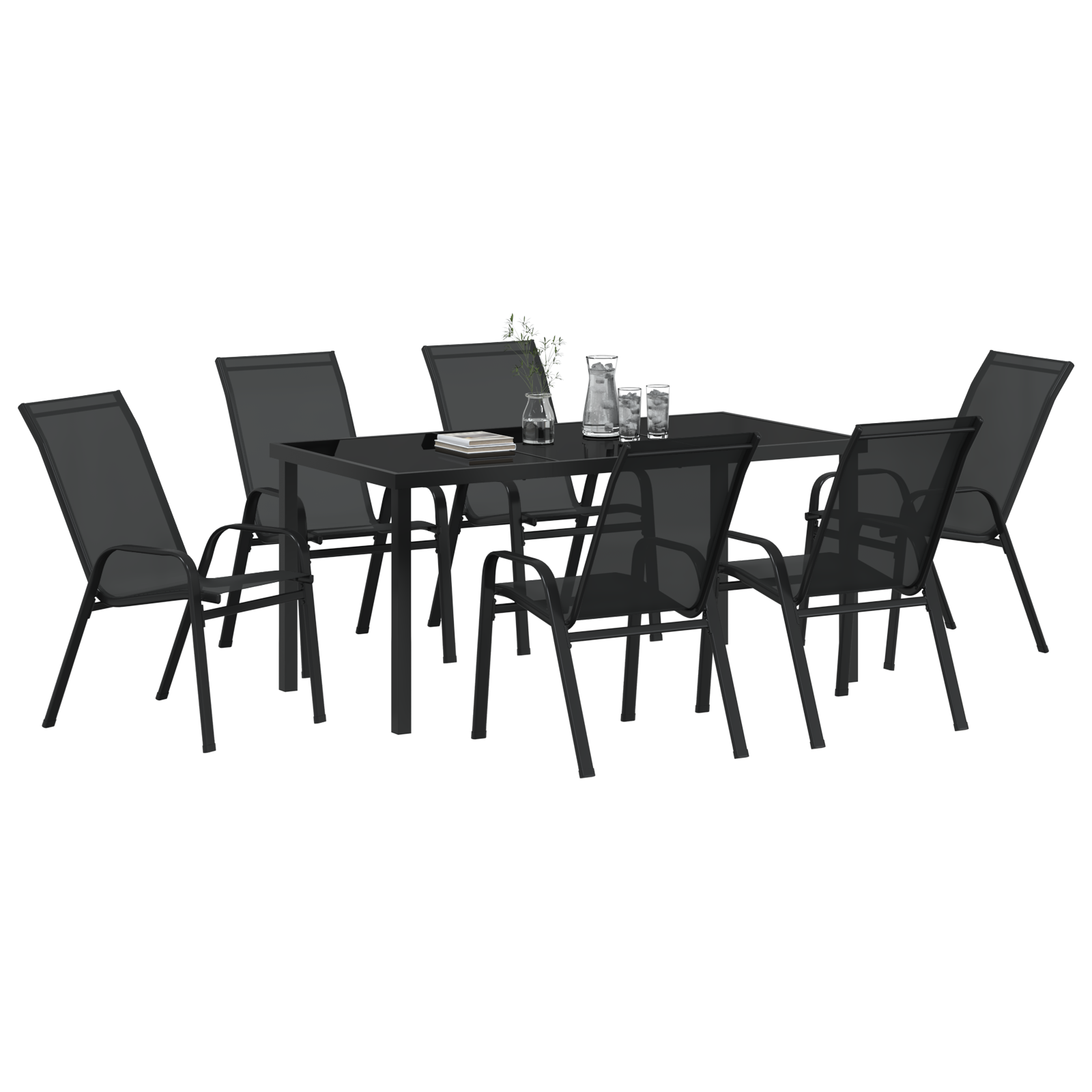 Set de Mese pentru Grădină cu 7 Piese Negru Textilenă și Oțel GartenMobel Dekor