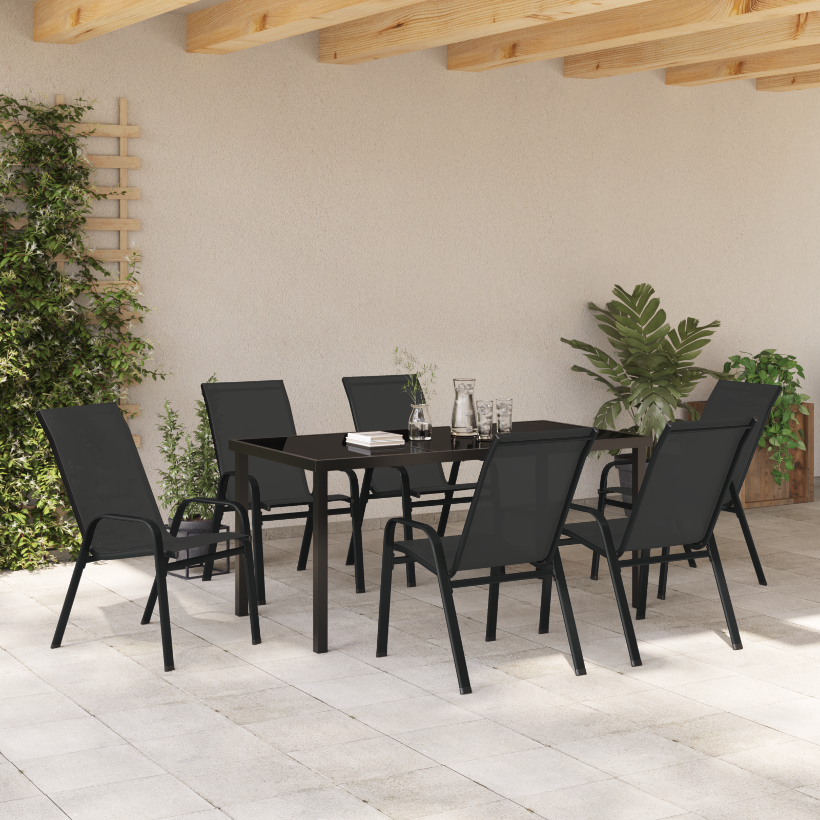 Set de Mese pentru Grădină cu 7 Piese Negru Textilenă și Oțel GartenMobel Dekor