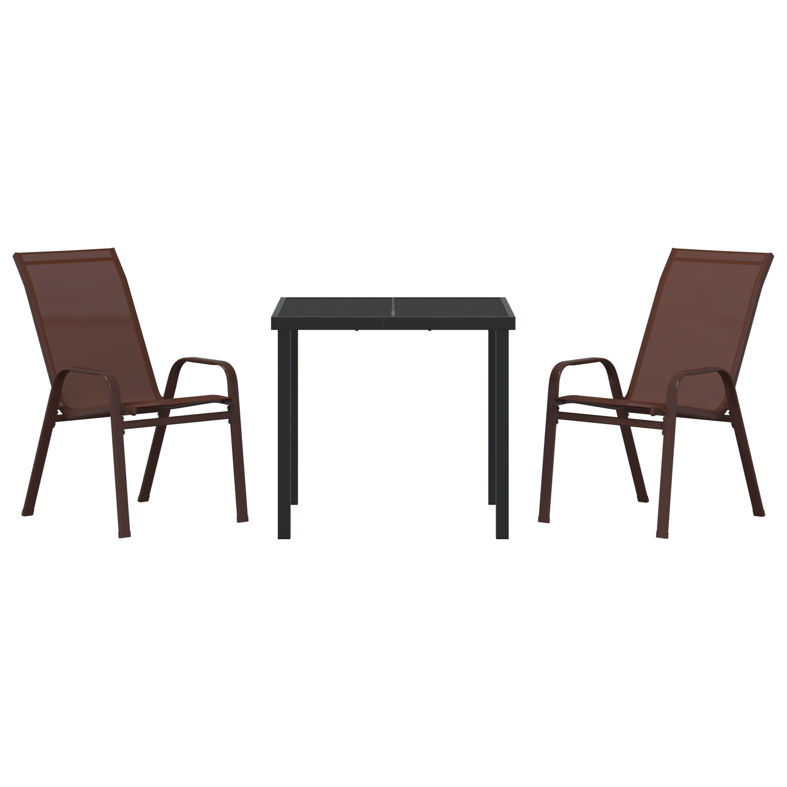 Set de Dining pentru Grădină  cu 3 Piese Maro Textil și Oțel, Masă Grădină  Neagră 80x80x73 cm Sticlă Întărită GartenMobel Dekor