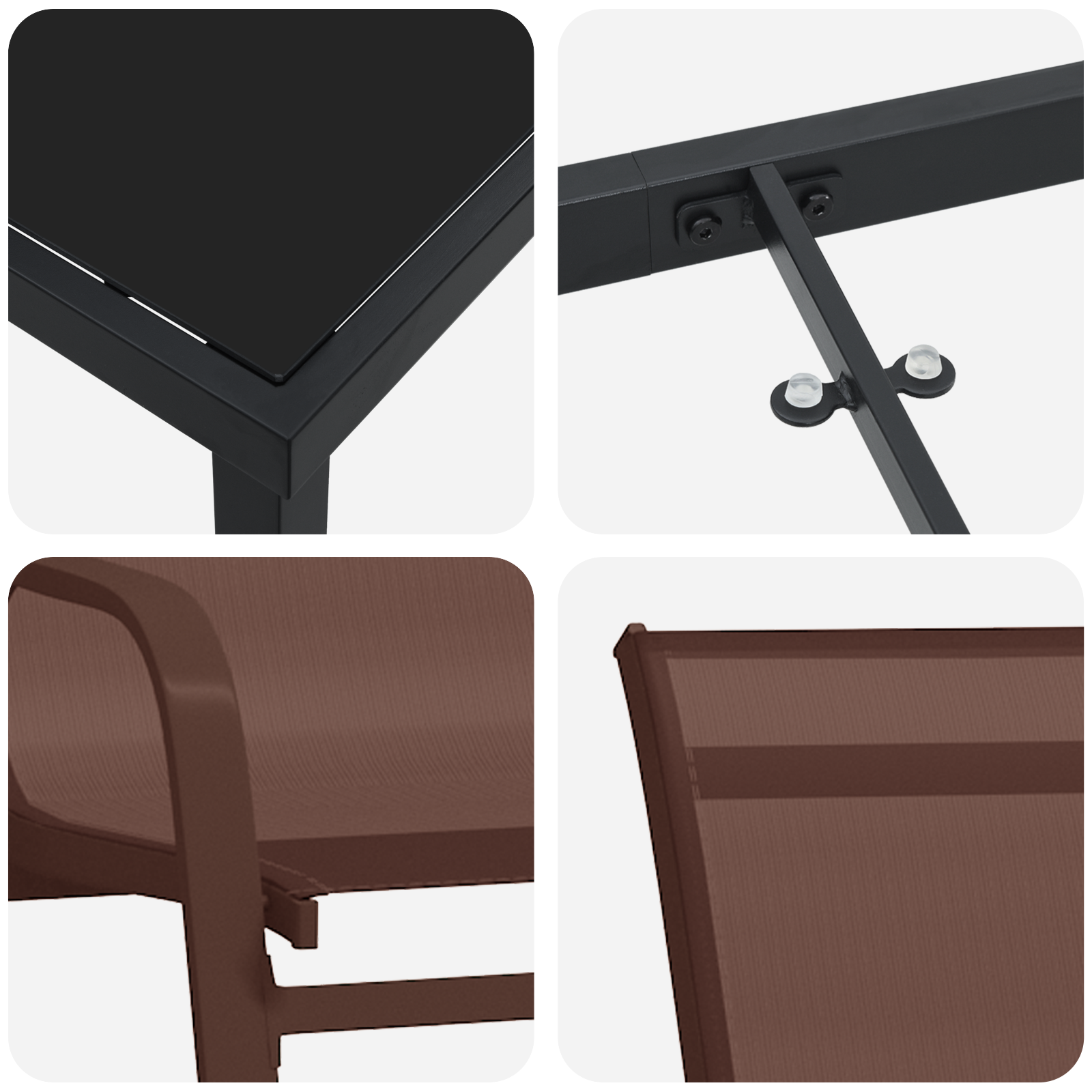 Set de Dining pentru Grădină  cu 3 Piese Maro Textil și Oțel, Masă Grădină  Neagră 80x80x73 cm Sticlă Întărită GartenMobel Dekor