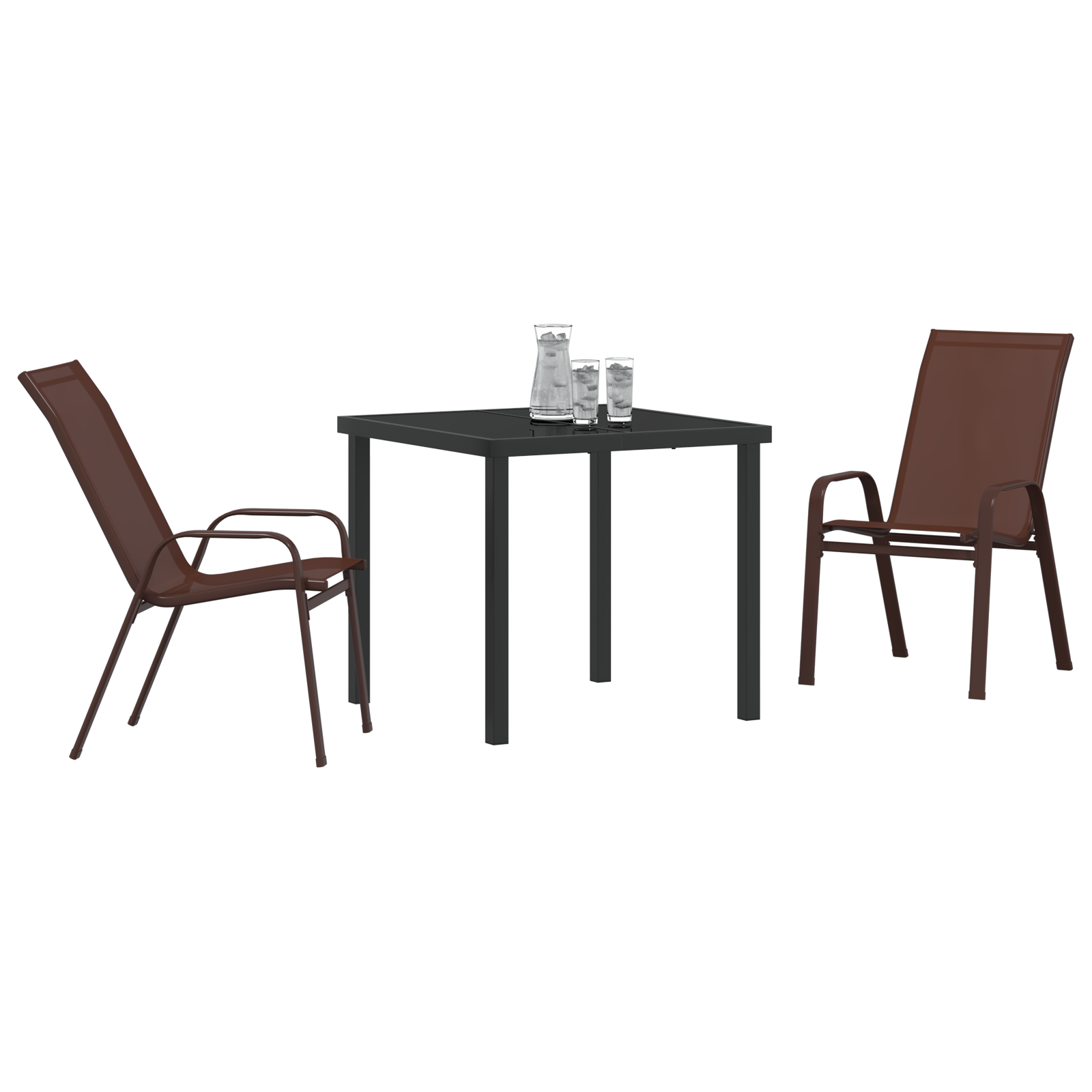 Set de Dining pentru Grădină  cu 3 Piese Maro Textil și Oțel, Masă Grădină  Neagră 80x80x73 cm Sticlă Întărită GartenMobel Dekor