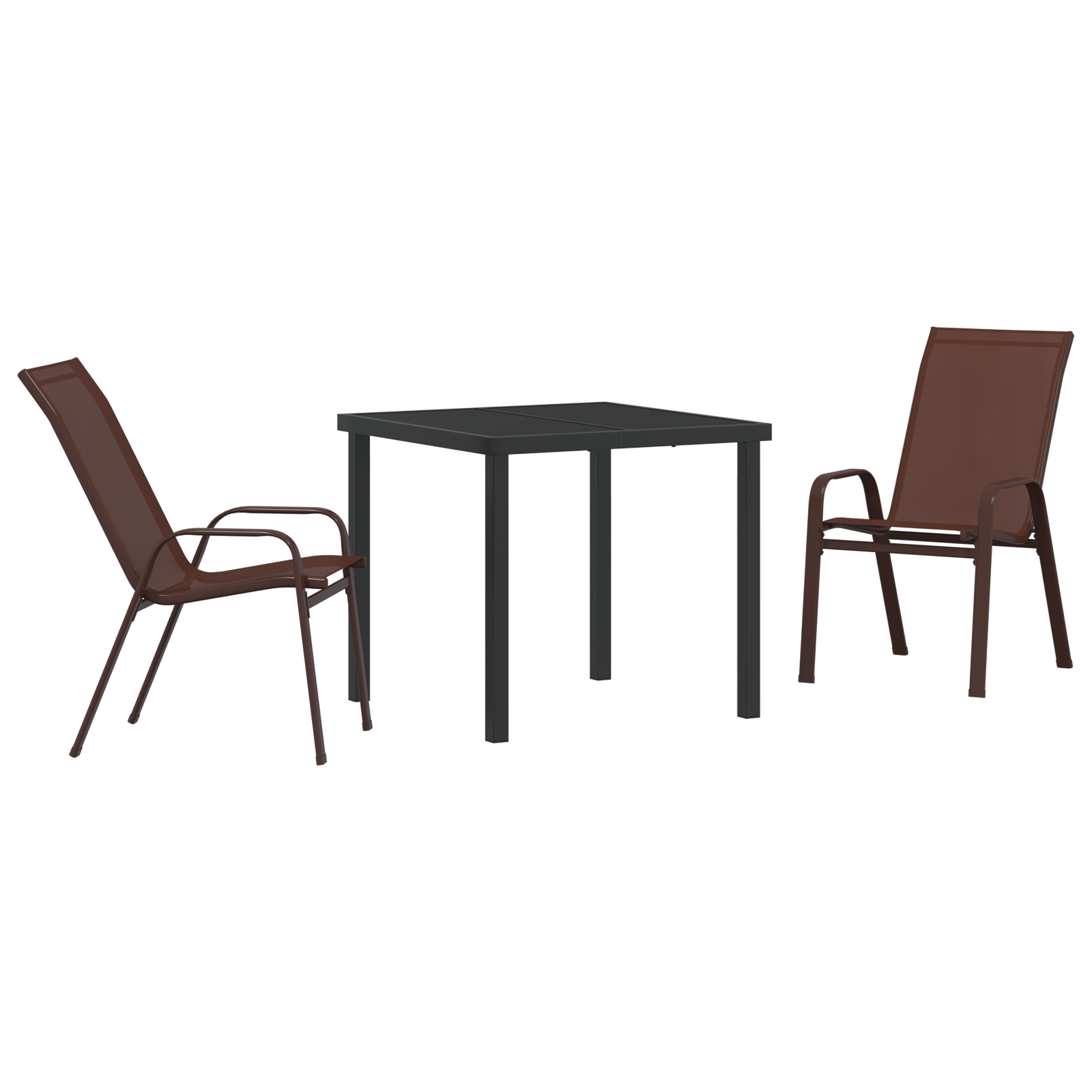 Set de Dining pentru Grădină  cu 3 Piese Maro Textil și Oțel, Masă Grădină  Neagră 80x80x73 cm Sticlă Întărită GartenMobel Dekor