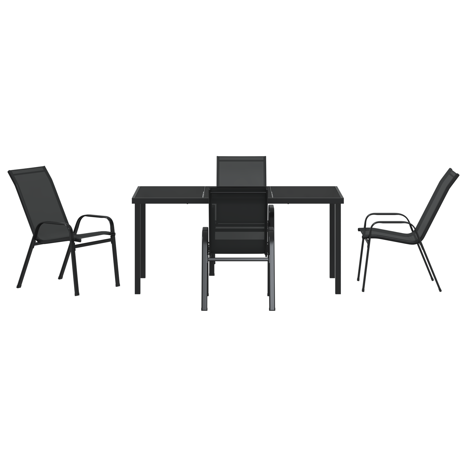 Set de Masă pentru Grădină  5 Piese Negru Textilene și Oțel, Masă pentru Grădină  Neagră 160x80x73 cm cu Sticlă Temperată GartenMobel Dekor