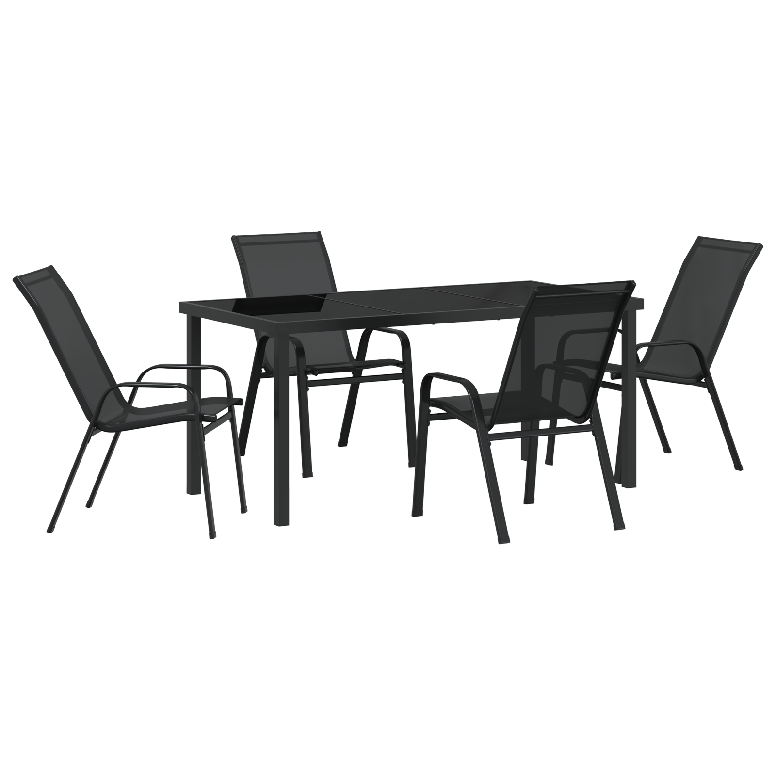 Set de Masă pentru Grădină  5 Piese Negru Textilene și Oțel, Masă pentru Grădină  Neagră 160x80x73 cm cu Sticlă Temperată GartenMobel Dekor