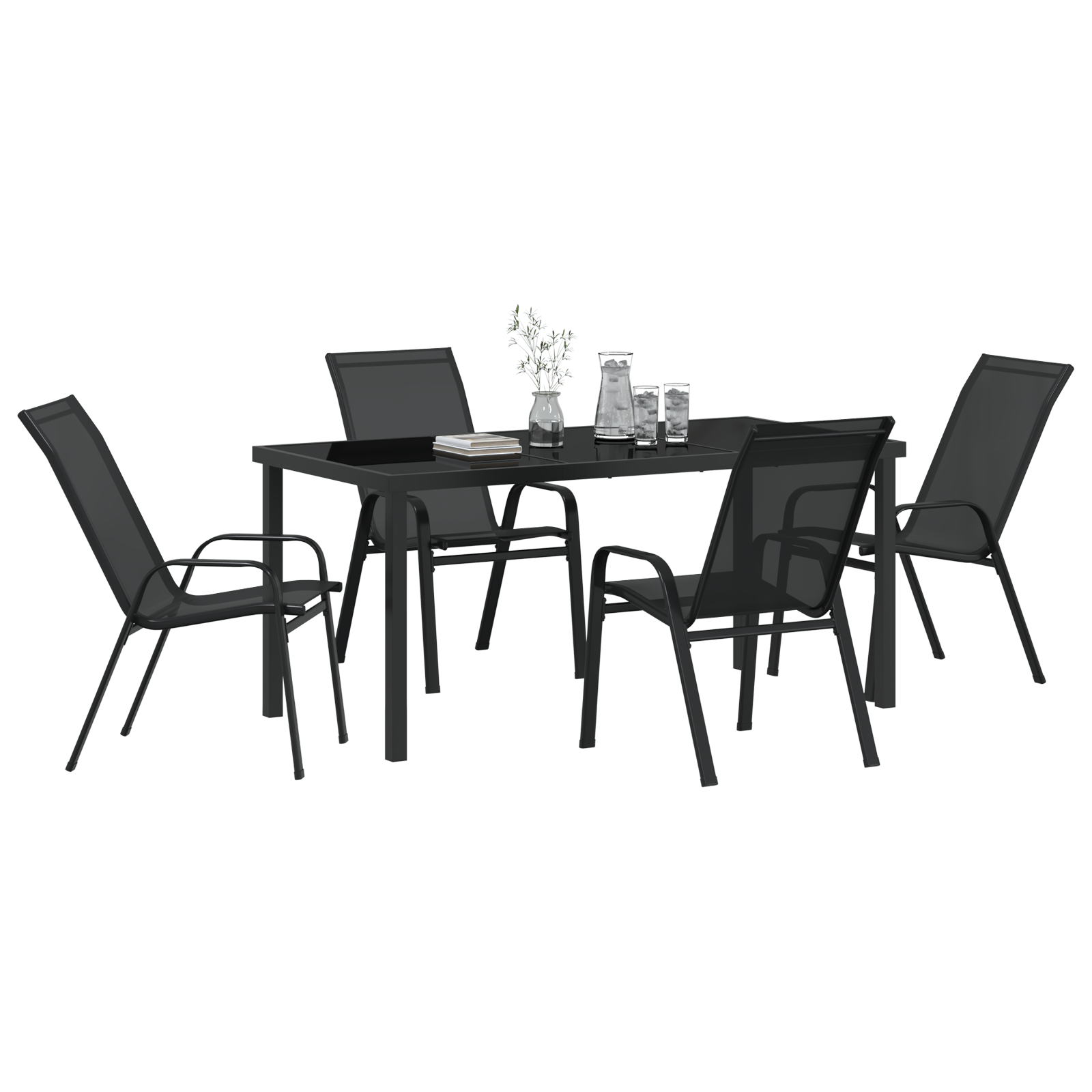Set de Masă pentru Grădină  5 Piese Negru Textilene și Oțel, Masă pentru Grădină  Neagră 160x80x73 cm cu Sticlă Temperată GartenMobel Dekor