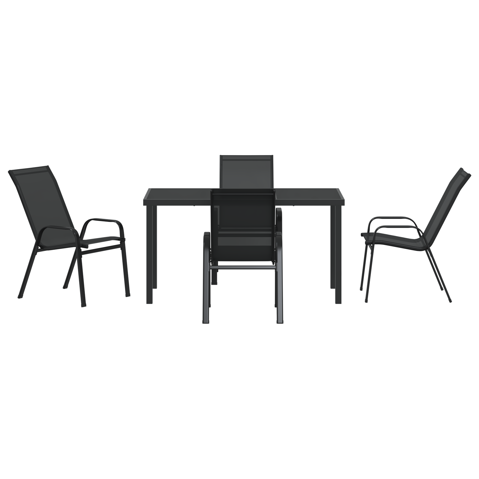 Set masă grădină  5 piese Negru Textilene + Oțel, Masă grădină  Neagră 140x80x73 cm Sticlă securizată GartenMobel Dekor