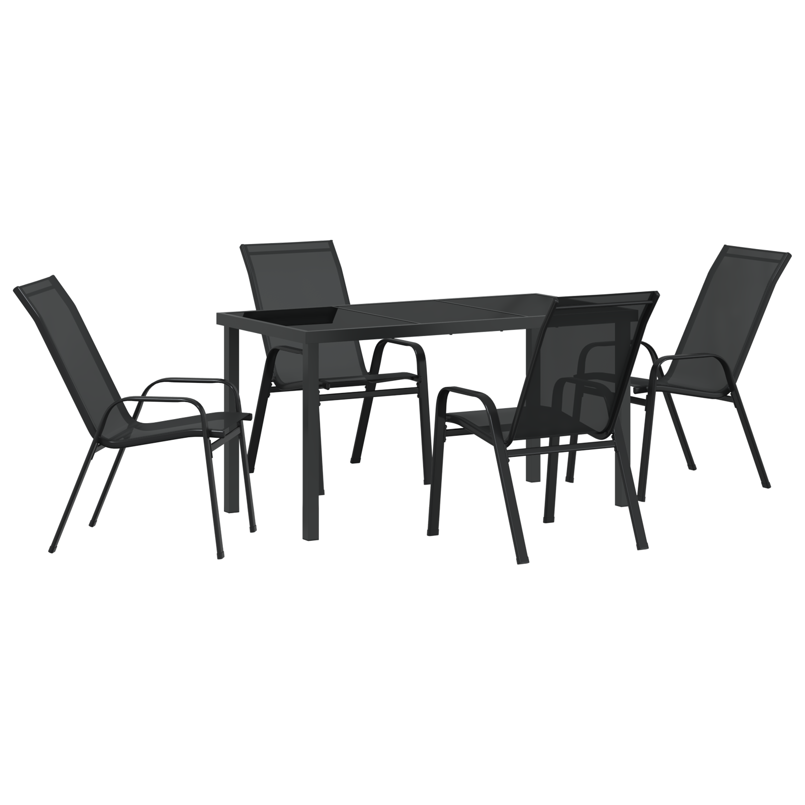 Set masă grădină  5 piese Negru Textilene + Oțel, Masă grădină  Neagră 140x80x73 cm Sticlă securizată GartenMobel Dekor