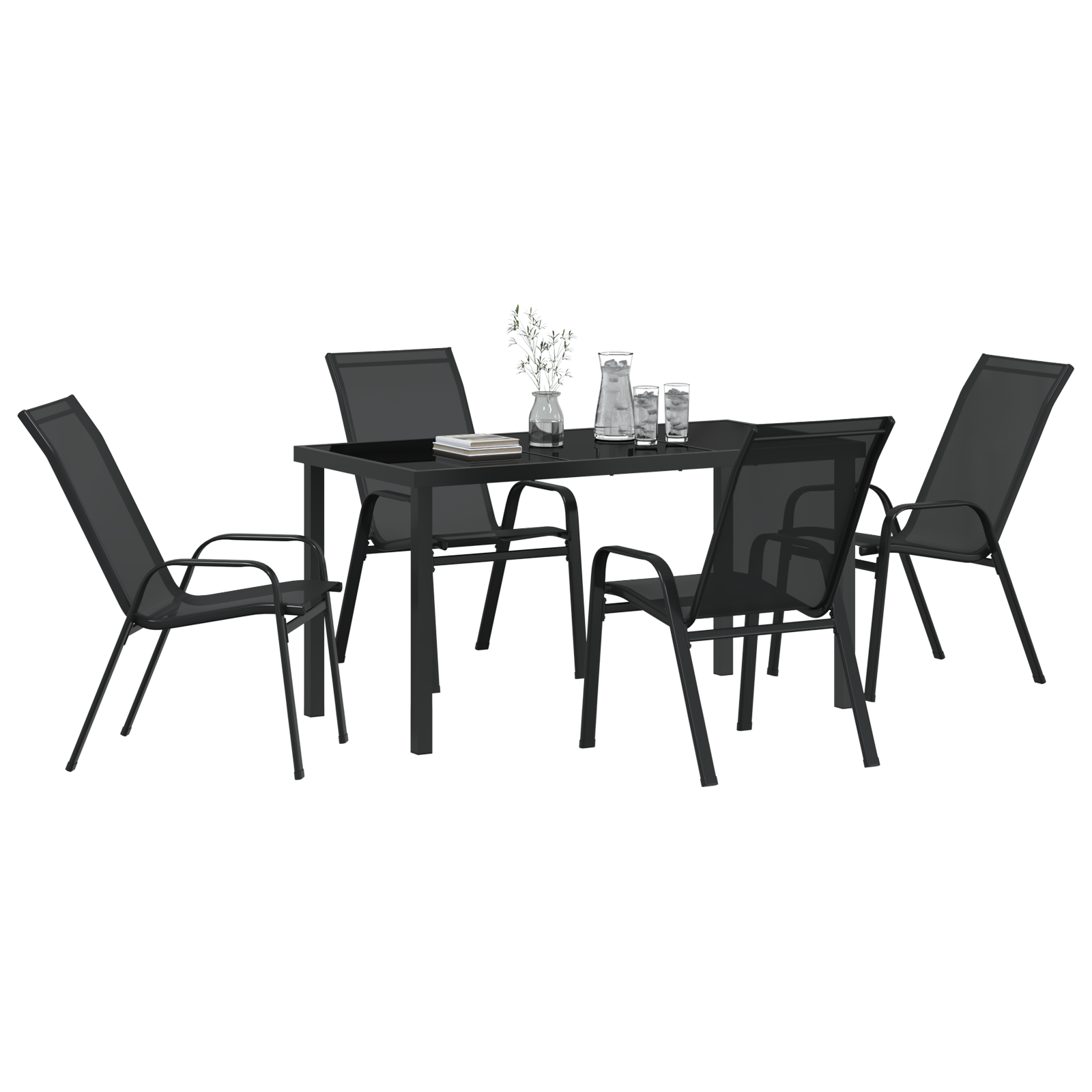 Set masă grădină  5 piese Negru Textilene + Oțel, Masă grădină  Neagră 140x80x73 cm Sticlă securizată GartenMobel Dekor
