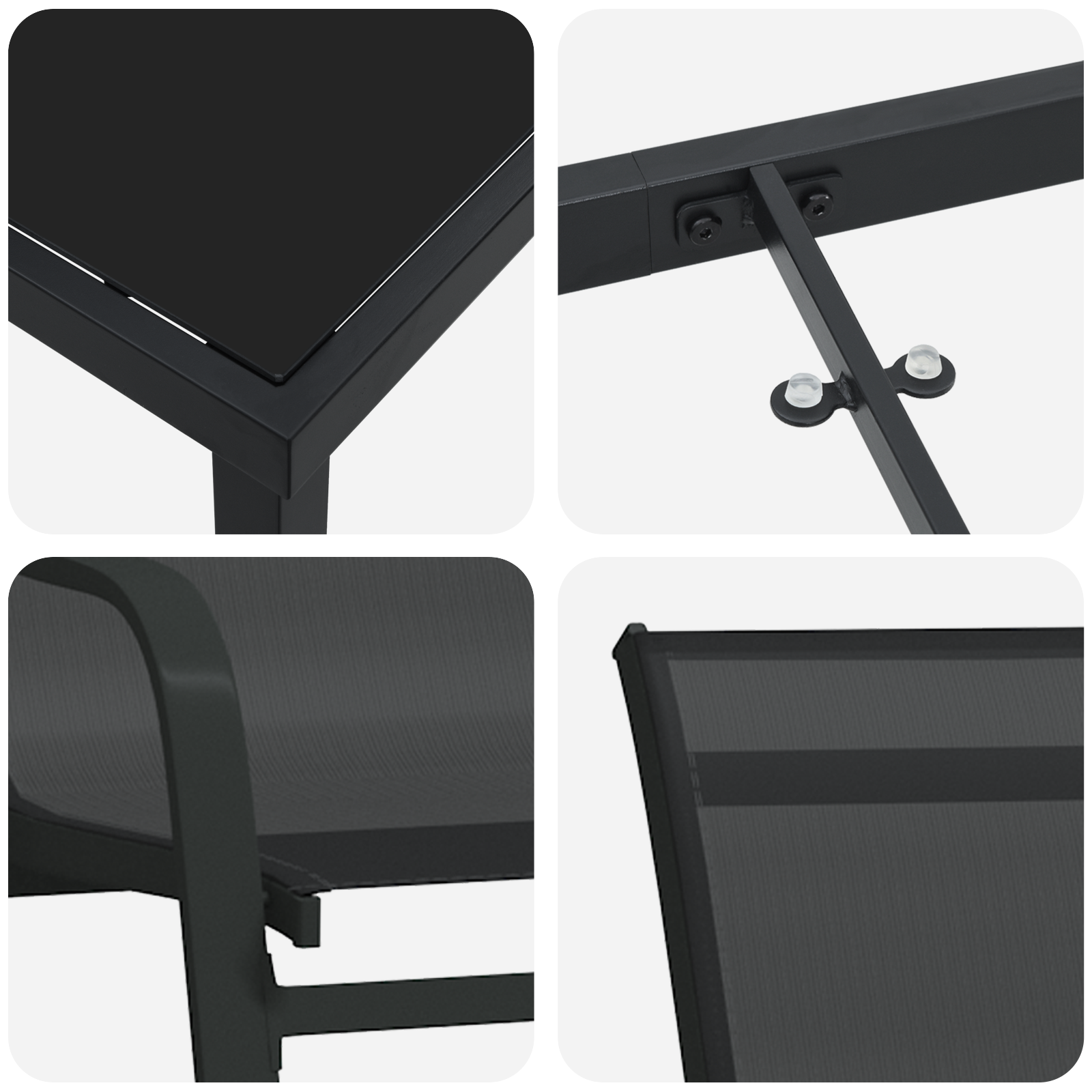 Set masă grădină  5 piese Negru Textilene + Oțel, Masă grădină  Neagră 140x80x73 cm Sticlă securizată GartenMobel Dekor