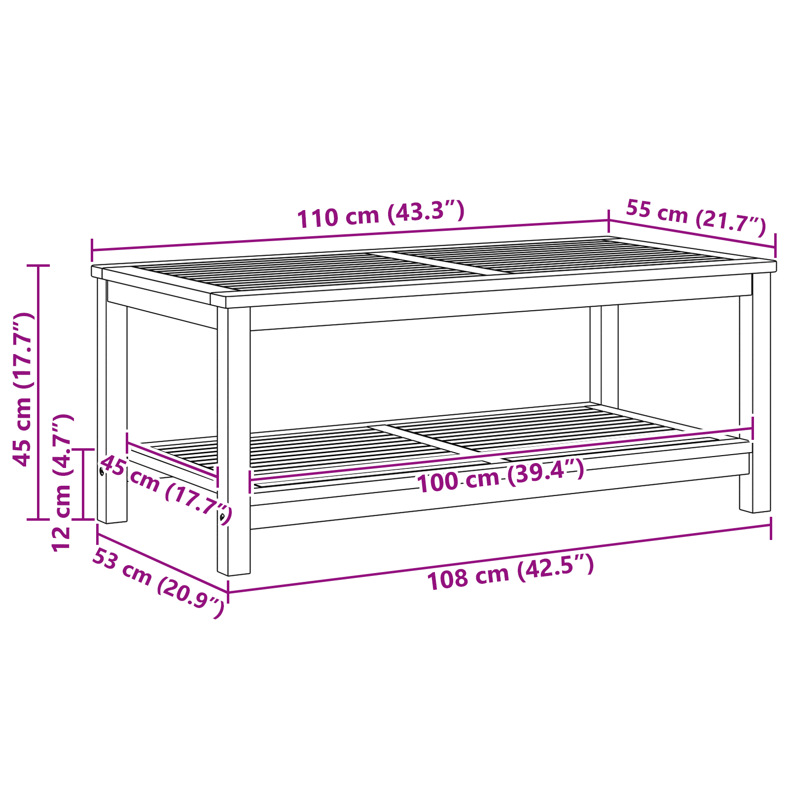 Masă de cafea 70x40x45 cm din lemn de acacia GartenMobel Dekor