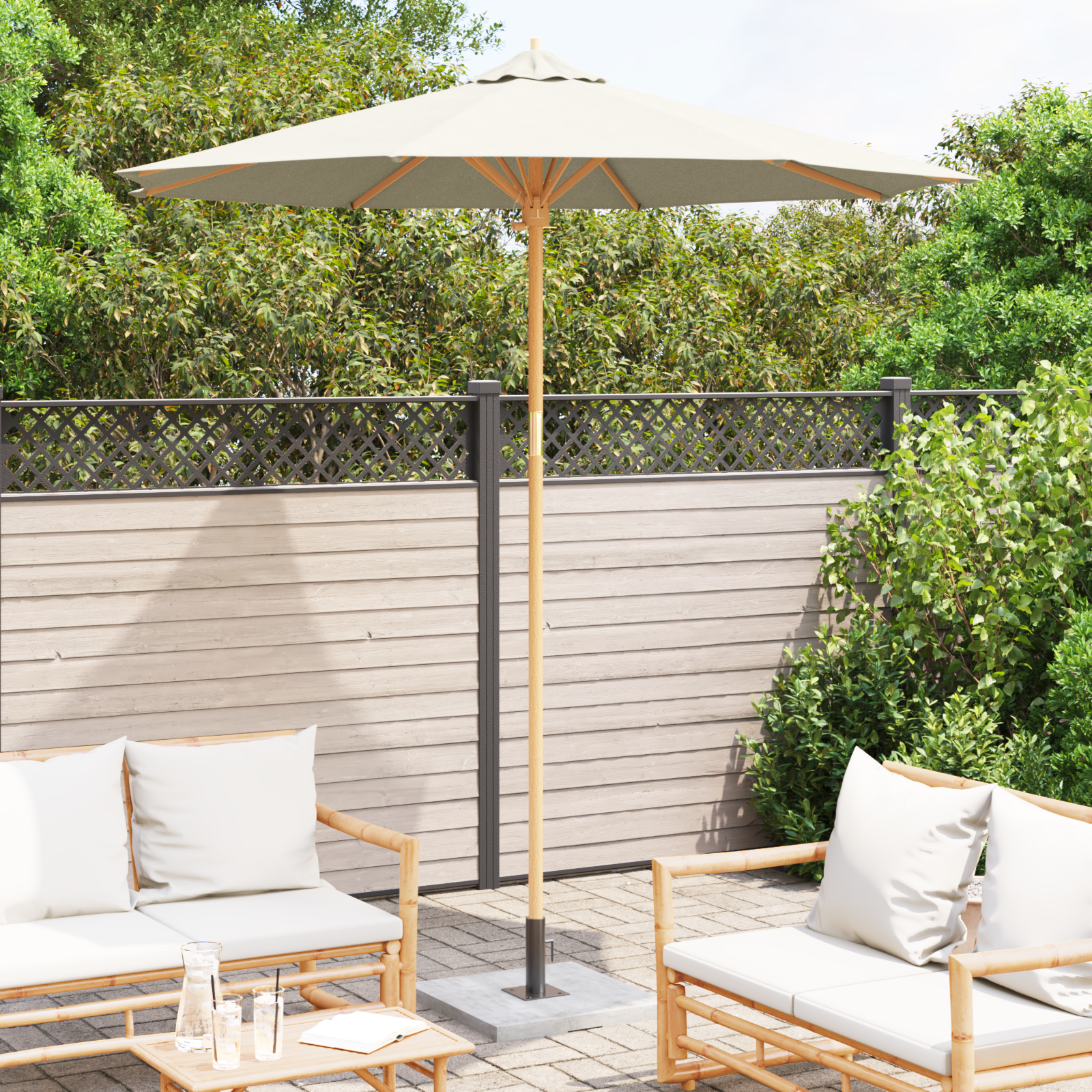 Parasol Grădină Alb Crem 240x260 cm Bambus GartenMobel Dekor