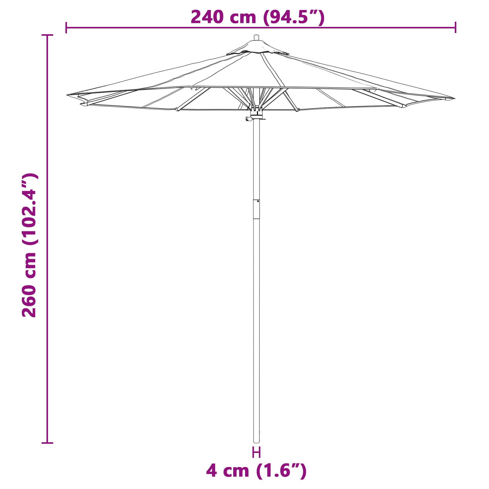 Parasol Grădină Alb Crem 240x260 cm Bambus GartenMobel Dekor