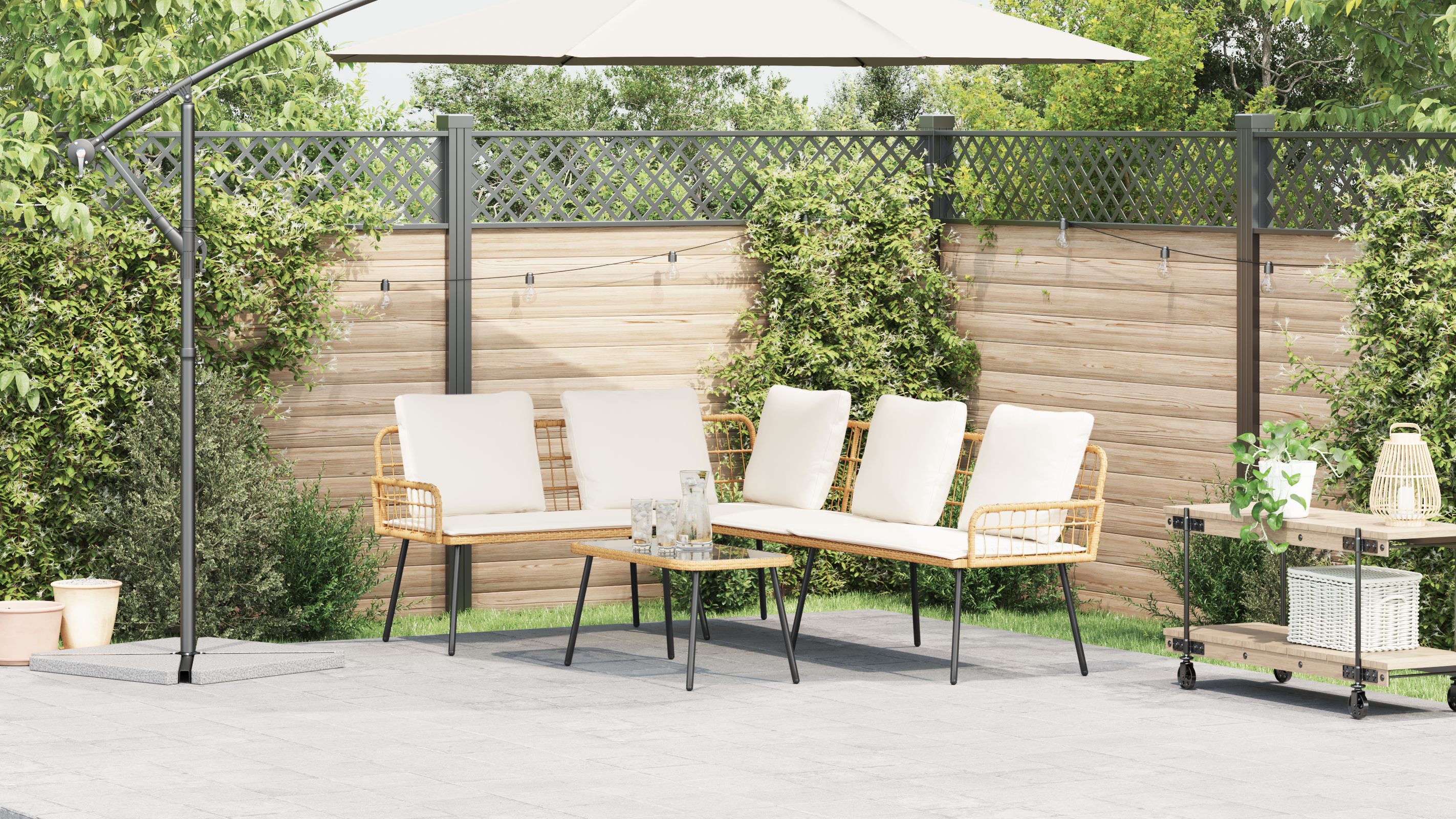 Canapea în formă de L Natural 231x173x78 cm Poliratan GartenMobel Dekor