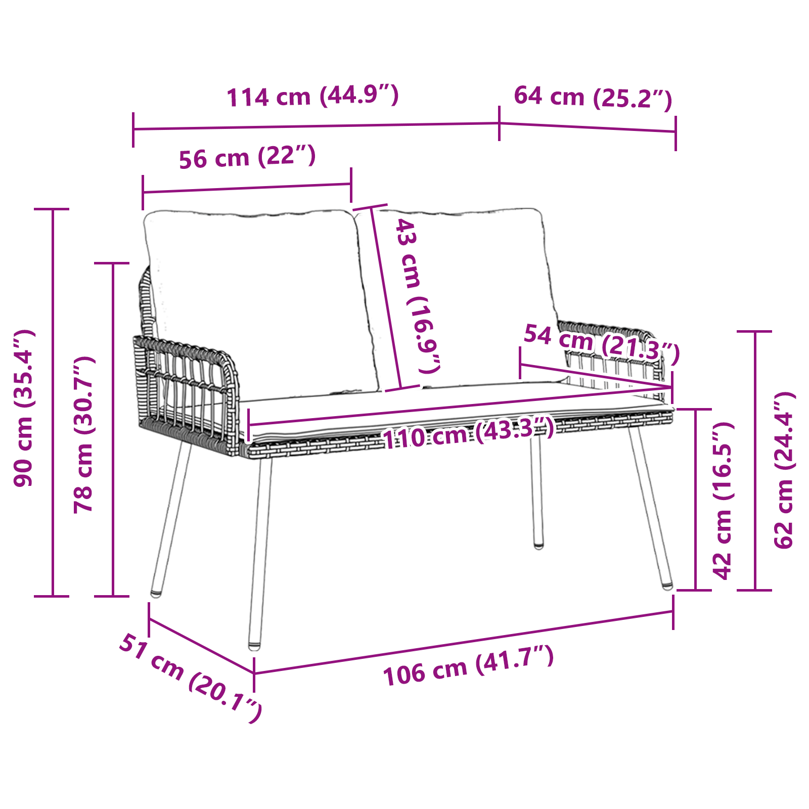 bancă de grădină  Negru 114x64x78 cm Poliratan GartenMobel Dekor