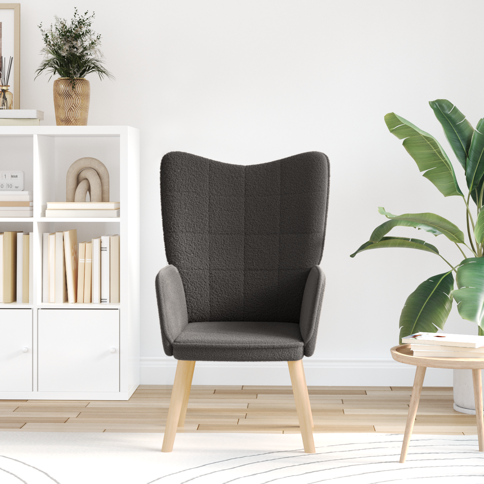 Fotoliu Relaxant  Gri Întunecat din Material cu Aspect de Lână GartenMobel Dekor