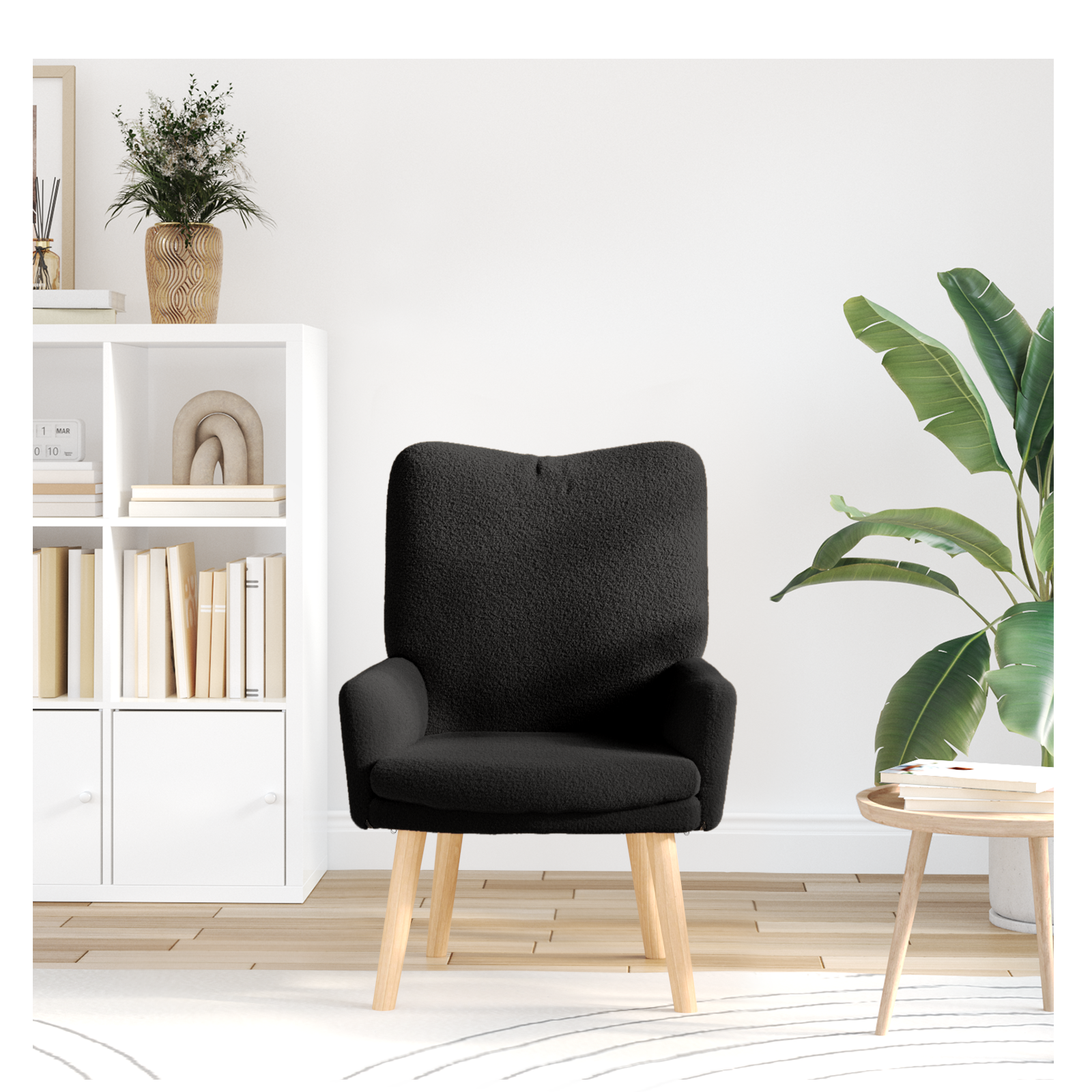 fotoliu relaxant  negru din țesătură asemănătoare lânii GartenMobel Dekor