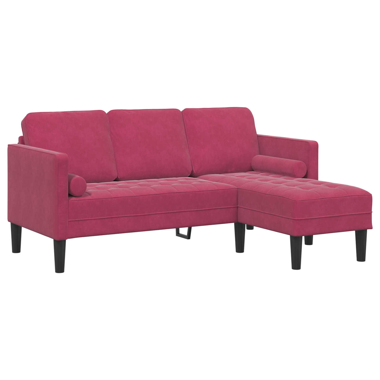 Canapea 3 locuri cu șezlong de tip L, Vin Roșu, 160 cm Catifea GartenMobel Dekor