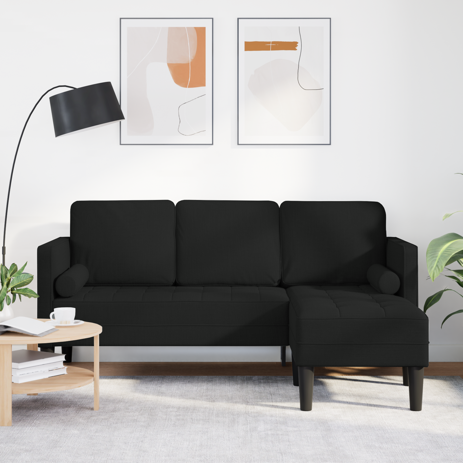 Canapea L cu 3 locuri Neagră 160 cm Textil GartenMobel Dekor