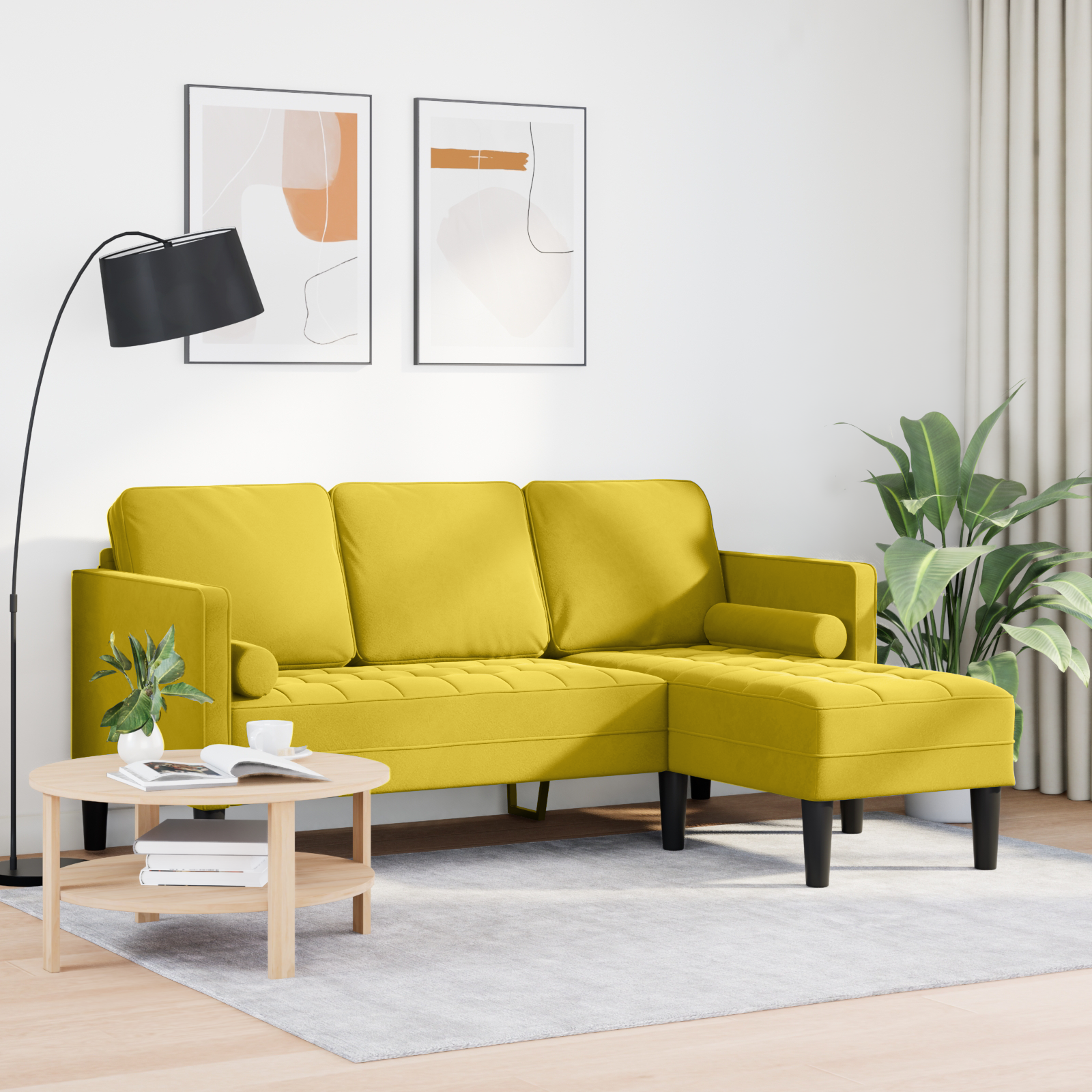Canapea în formă de L Galben 173x131x67 cm Catifea GartenMobel Dekor