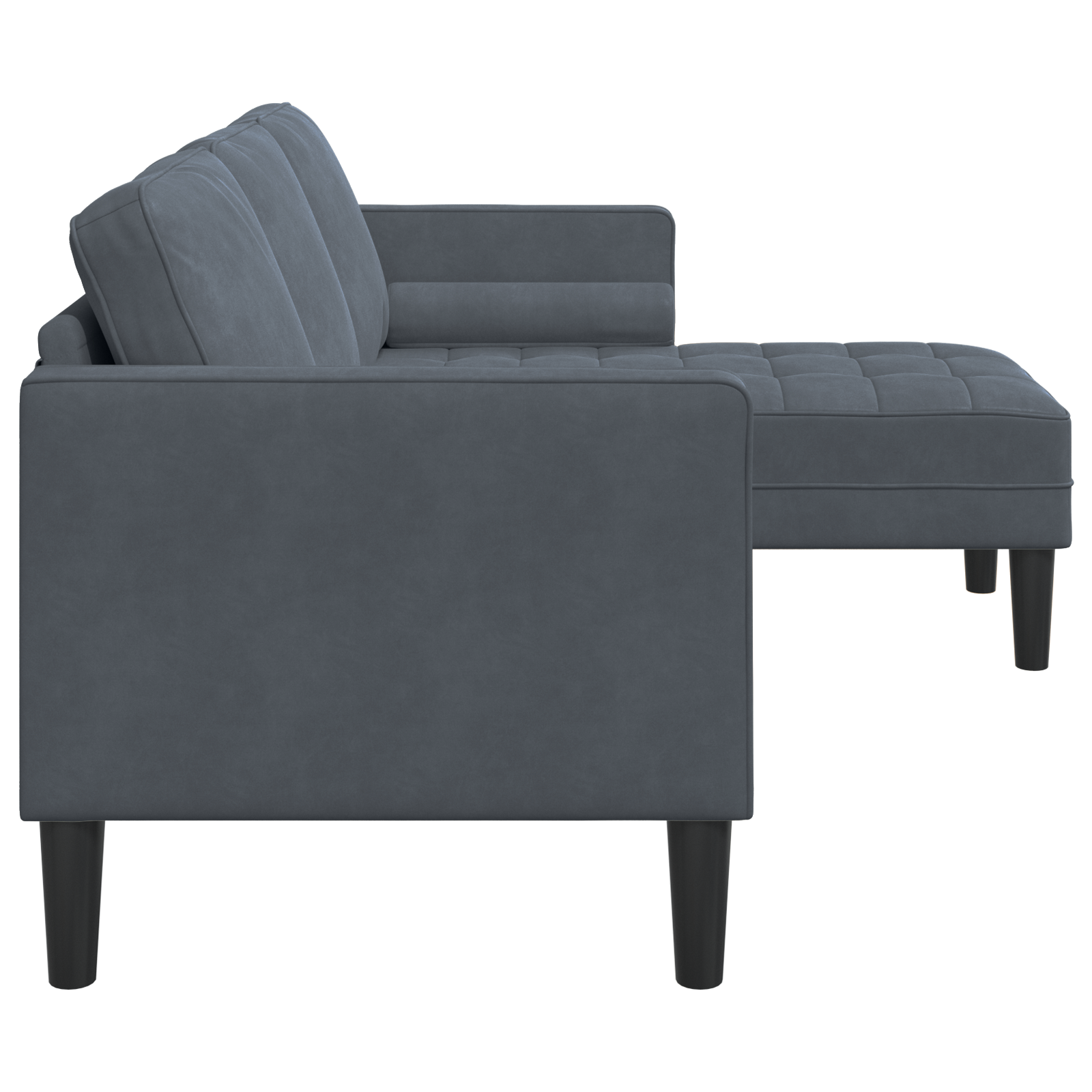 Sofa cu 3 locuri cu șezlong în formă de L gri închis 160 cm din catifea GartenMobel Dekor