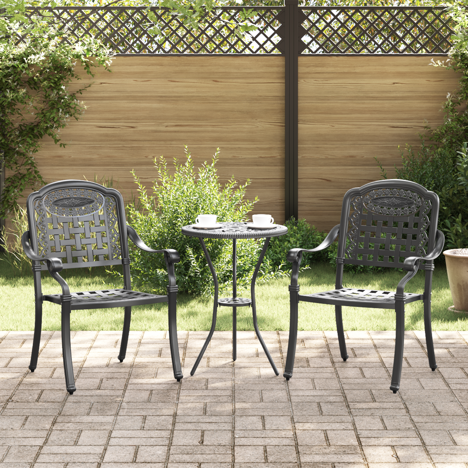 Set de 2 scaune de grădină  - Negru, din fontă și aluminiu GartenMobel Dekor