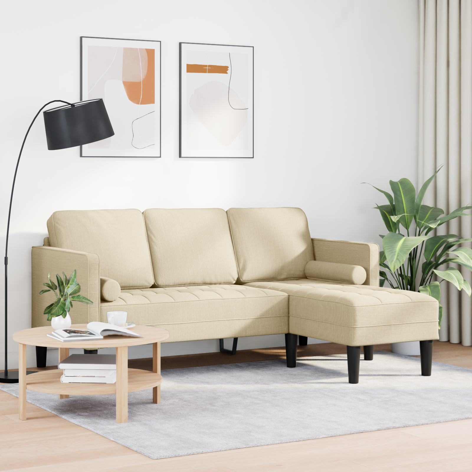 Sofa L cu 3 locuri  Crem 160 cm din țesătură GartenMobel Dekor