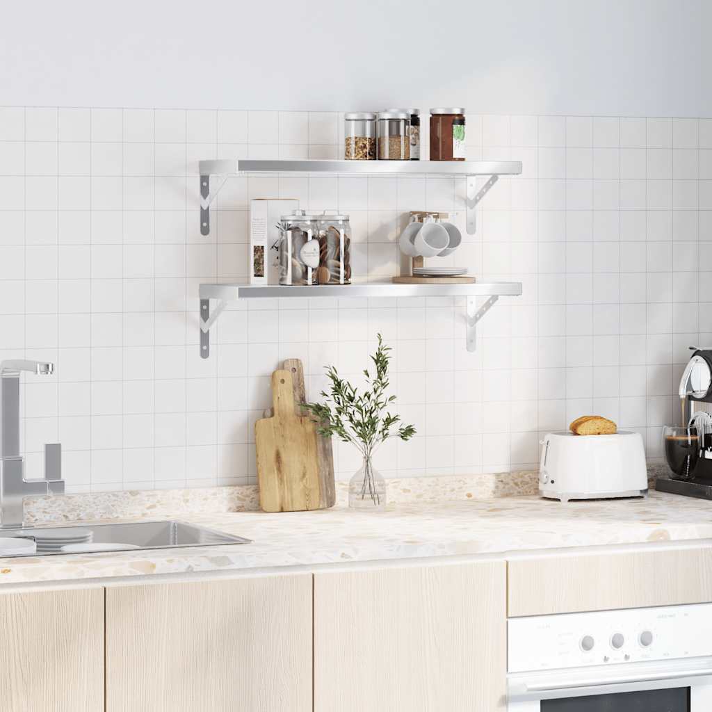 Rafturi de perete, 2 buc. 75x23,5 cm argintiu oțel inoxidabil GartenMobel Dekor