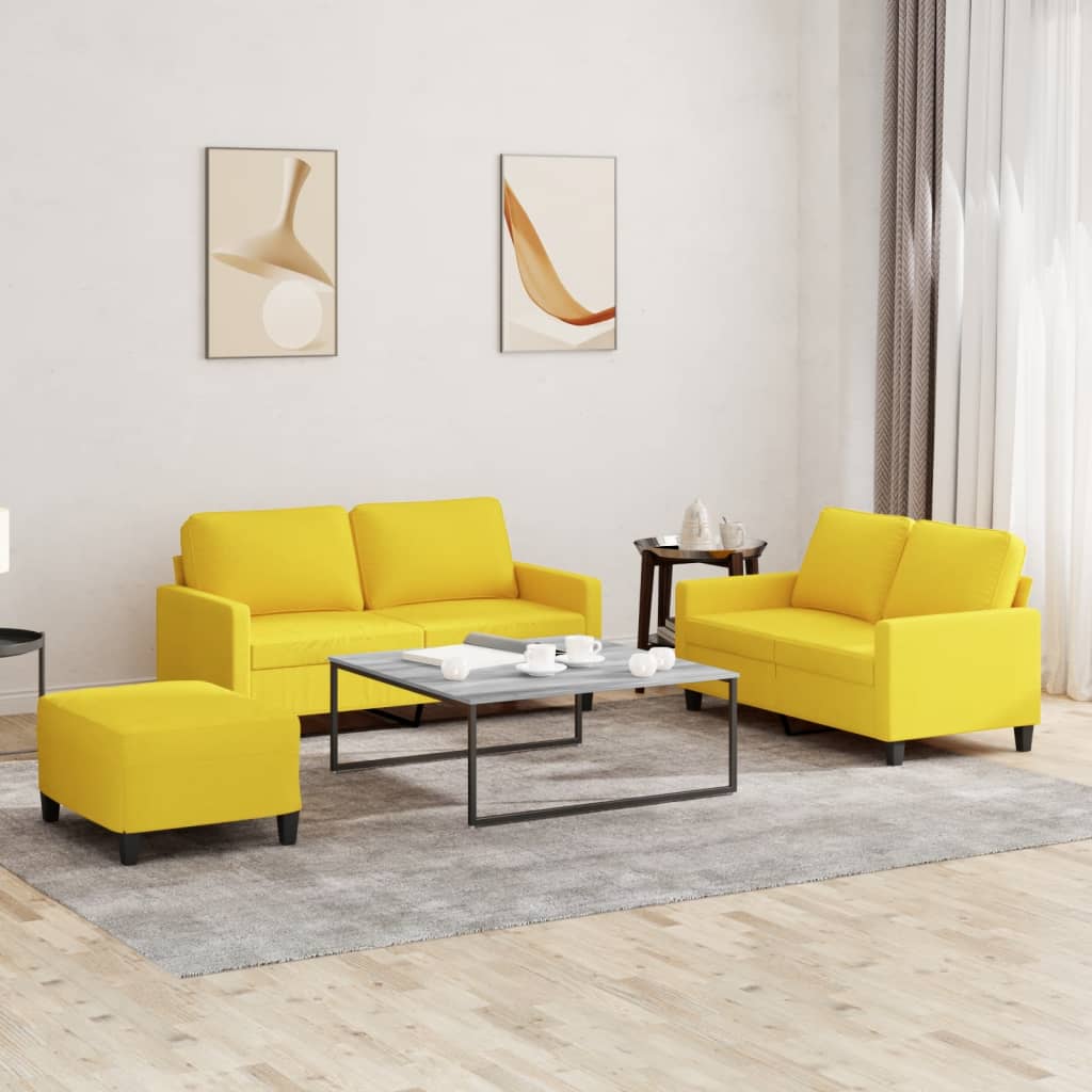 Set de canapele cu perne, 3 piese, galben deschis, textil GartenMobel Dekor