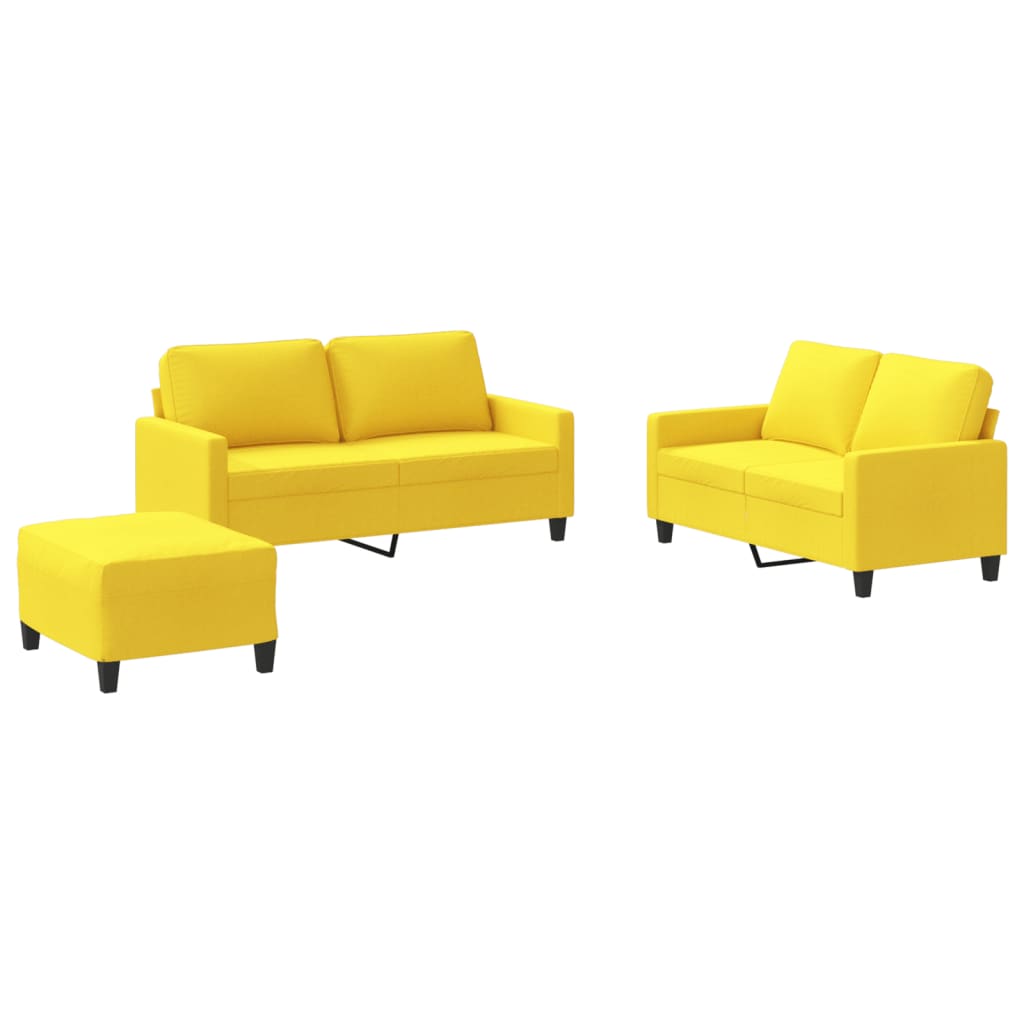 Set de canapele cu perne, 3 piese, galben deschis, textil GartenMobel Dekor