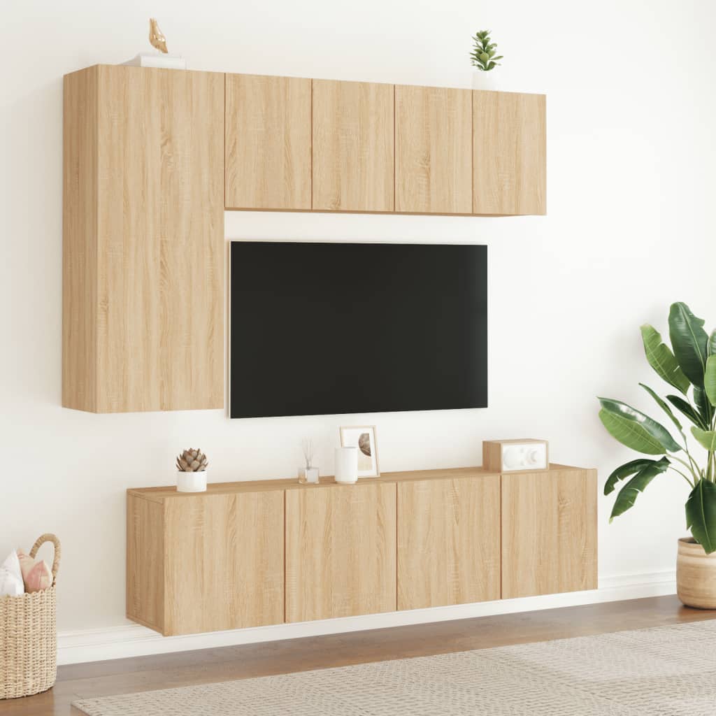 Unități TV de perete, 5 piese, stejar sonoma, lemn prelucrat GartenMobel Dekor